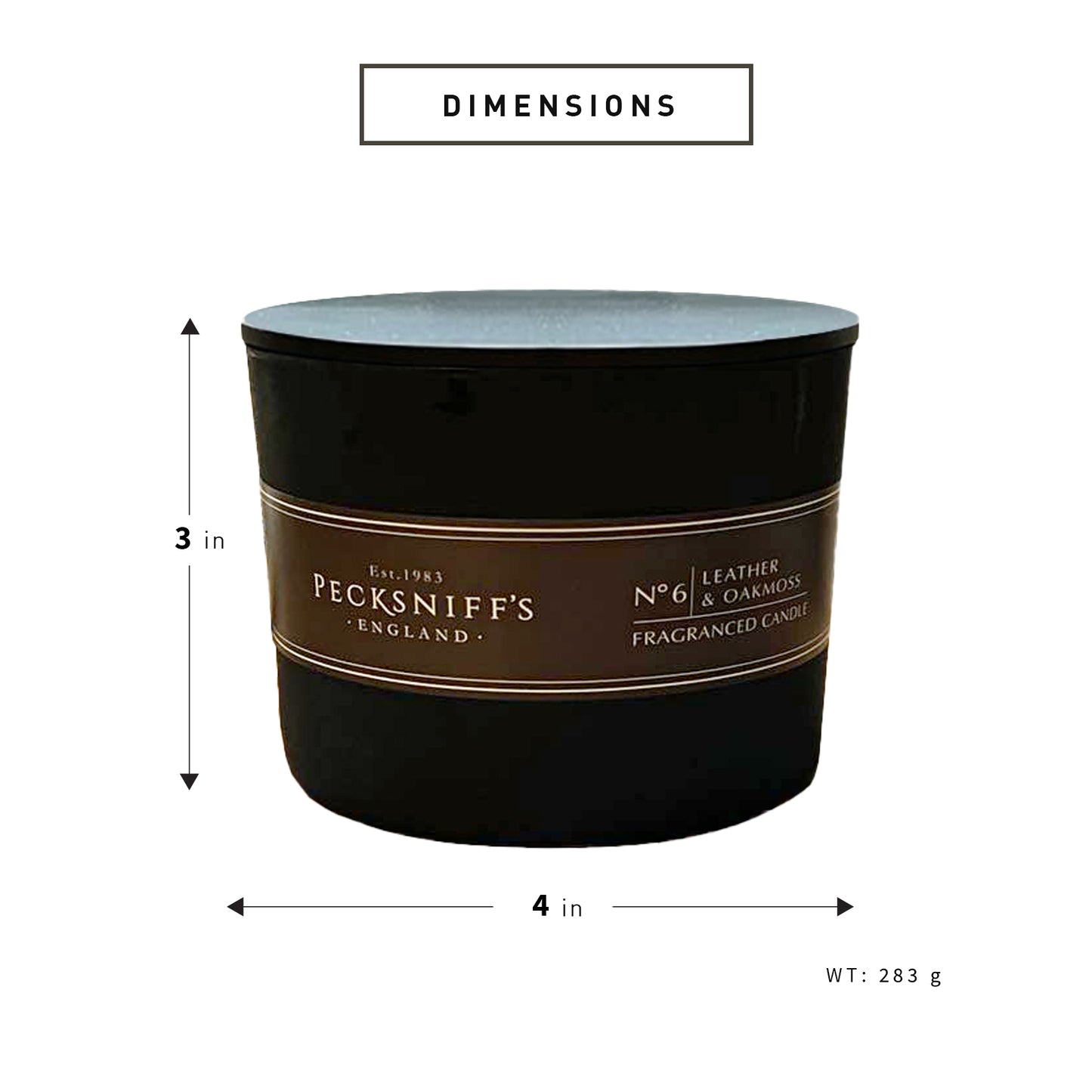 Pecksniffs Black Tall Leather & Oakmoss Scented Candle | 3 Wicks, 283g/9.9oz