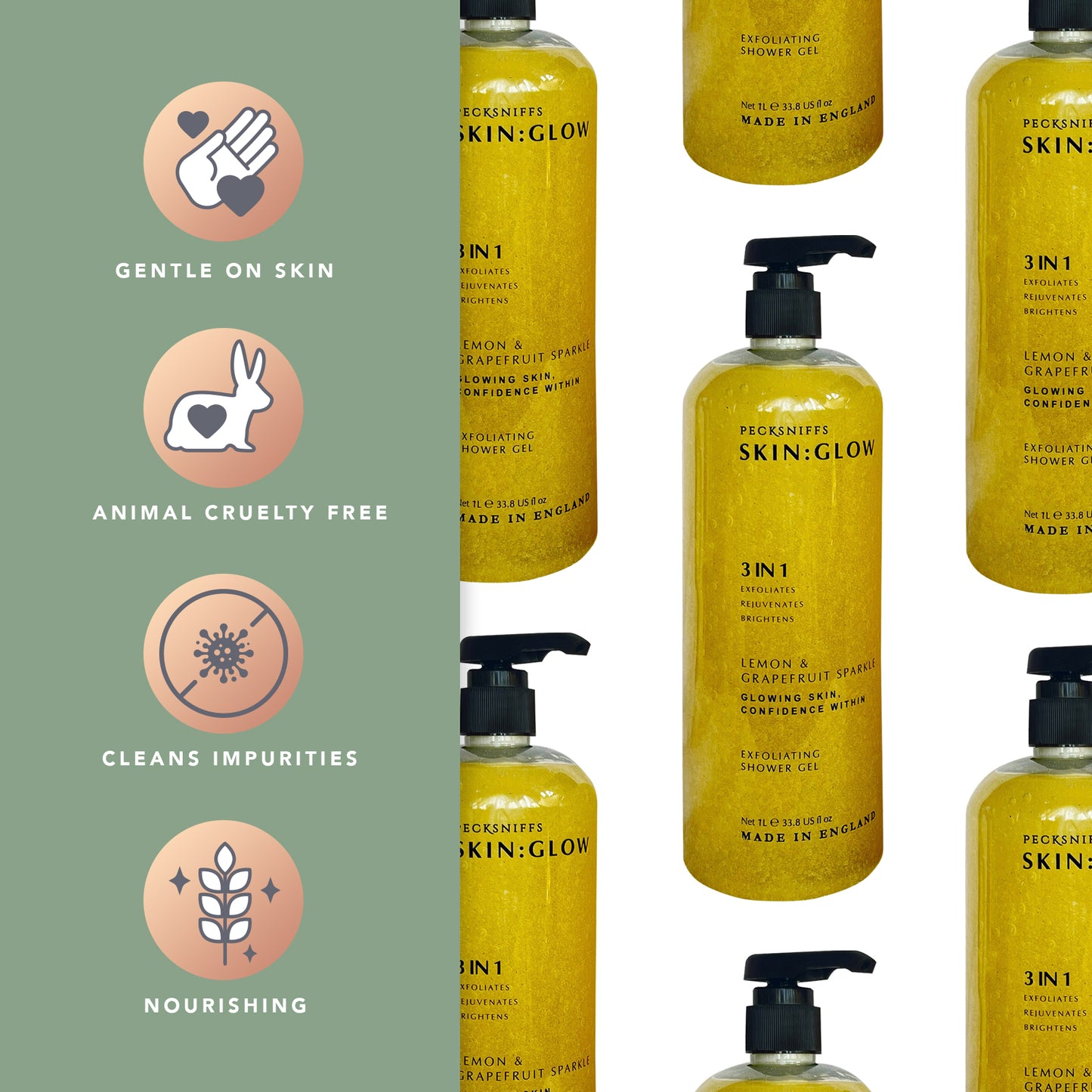Pecksniffs Lemon & Grapefruit Sparkle Exfoliating Shower Gel | 1000 ml / 33.80 Fl Oz