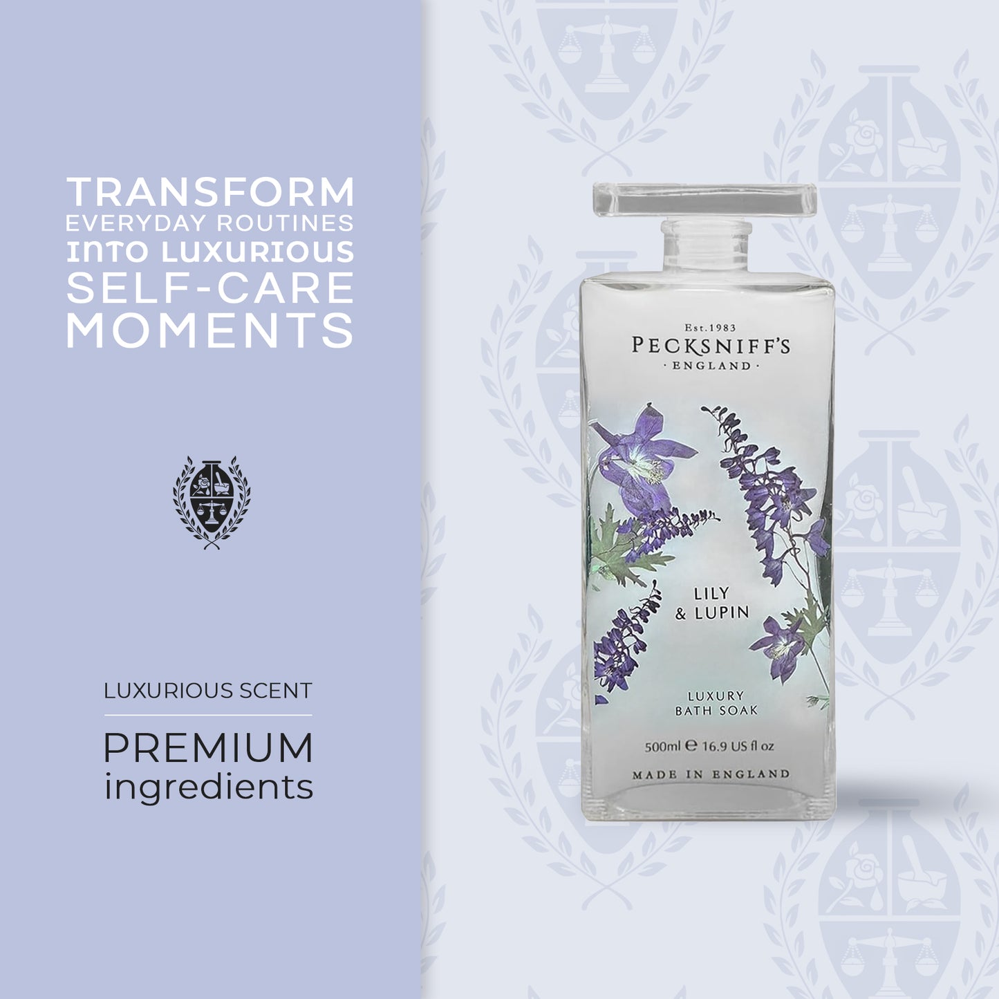 Pecksniffs Lily & Lupin Bath Soak Decanter | 500ml/16.9 Fl Oz
