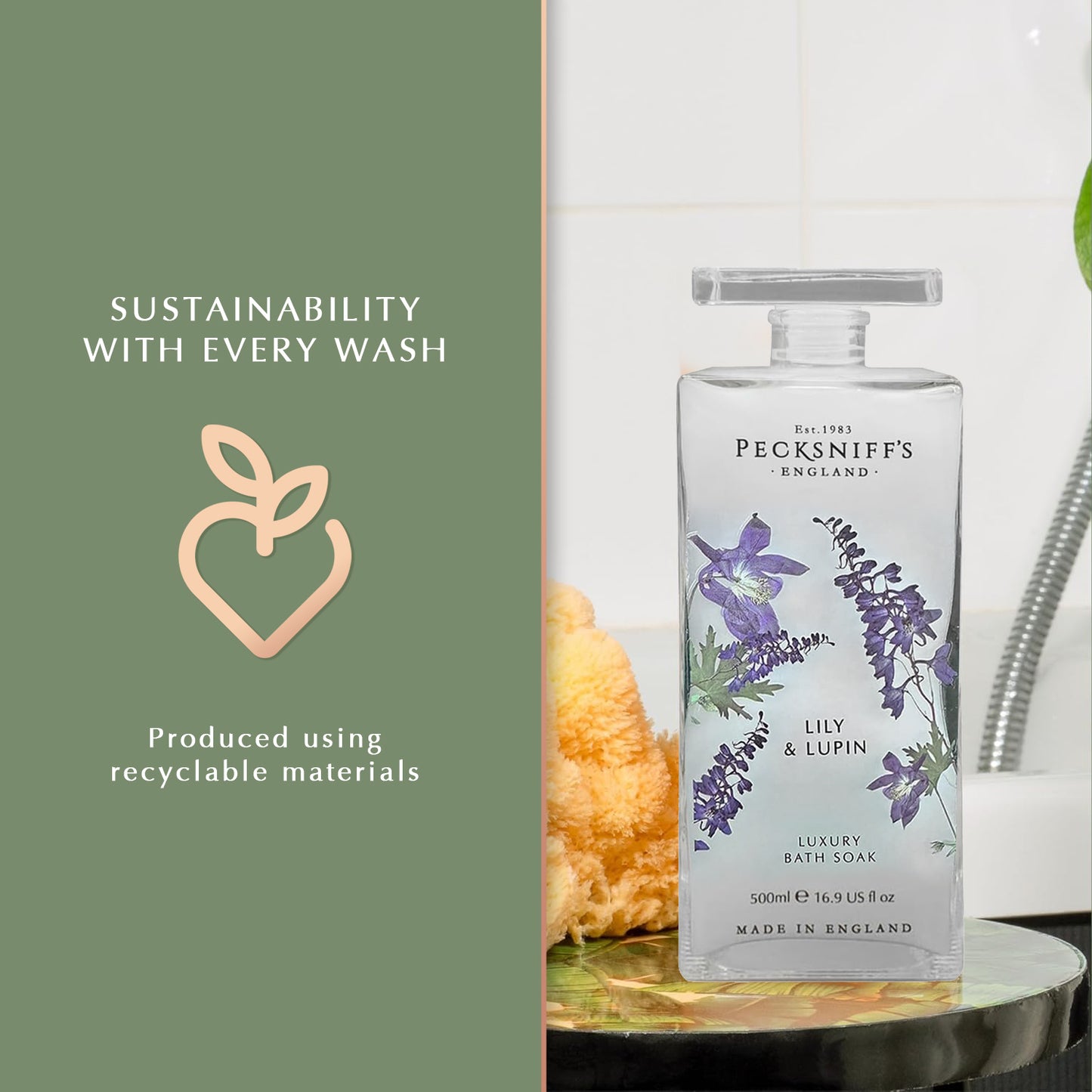 Pecksniffs Lily & Lupin Bath Soak Decanter | 500ml/16.9 Fl Oz