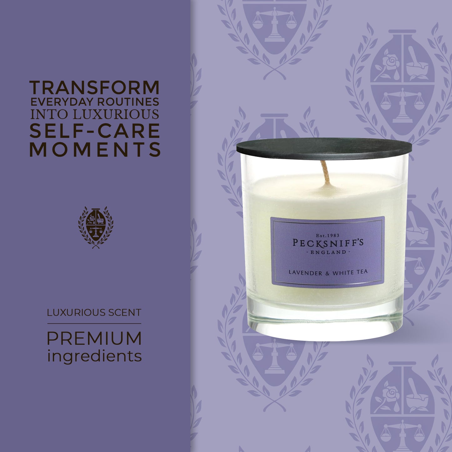 Pecksniff's Classic Lavender & White Tea Scented Candle | 1 Wick, 184g/6.49oz