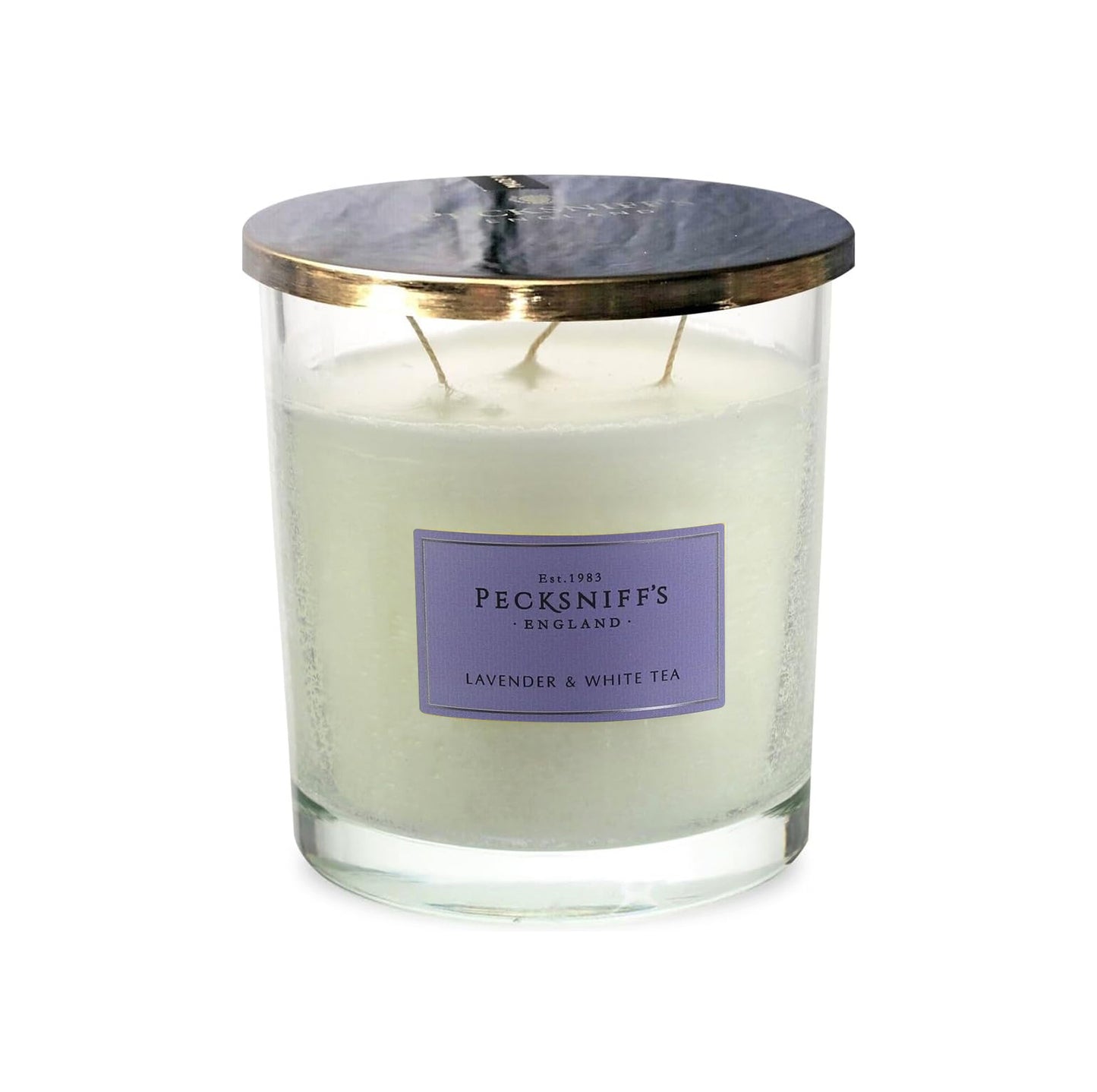 Pecksniff's Classic Lavender & White Tea Scented Candle | 3 Wicks, 550g/19.4oz