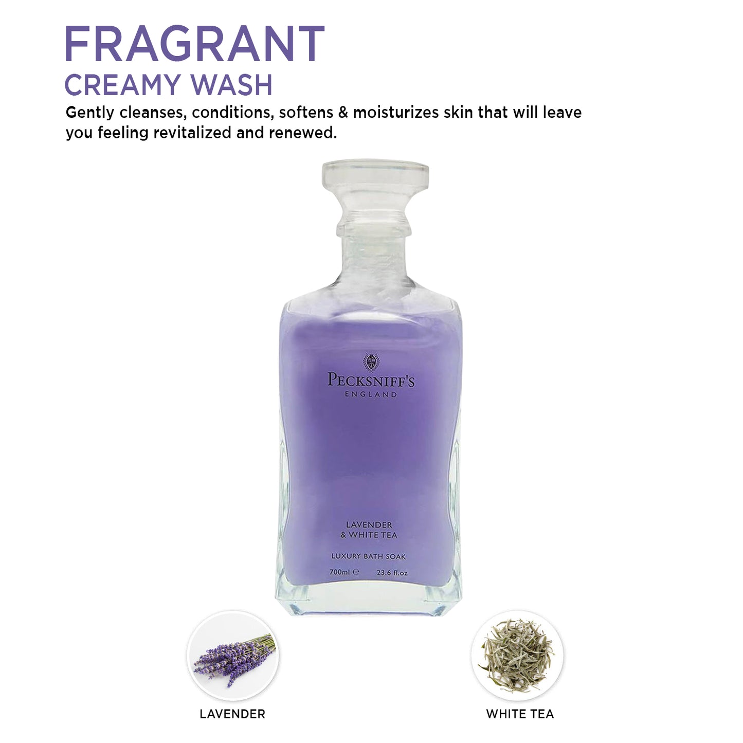 Pecksniffs Lavender & White Tea Luxury Bath Soak | 700ml /23.6 Fl Oz