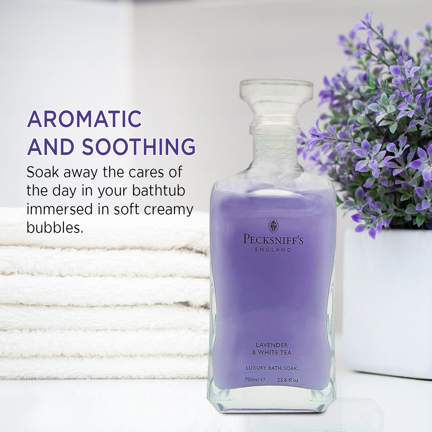 Pecksniffs Lavender & White Tea Luxury Bath Soak | 700ml /23.6 Fl Oz