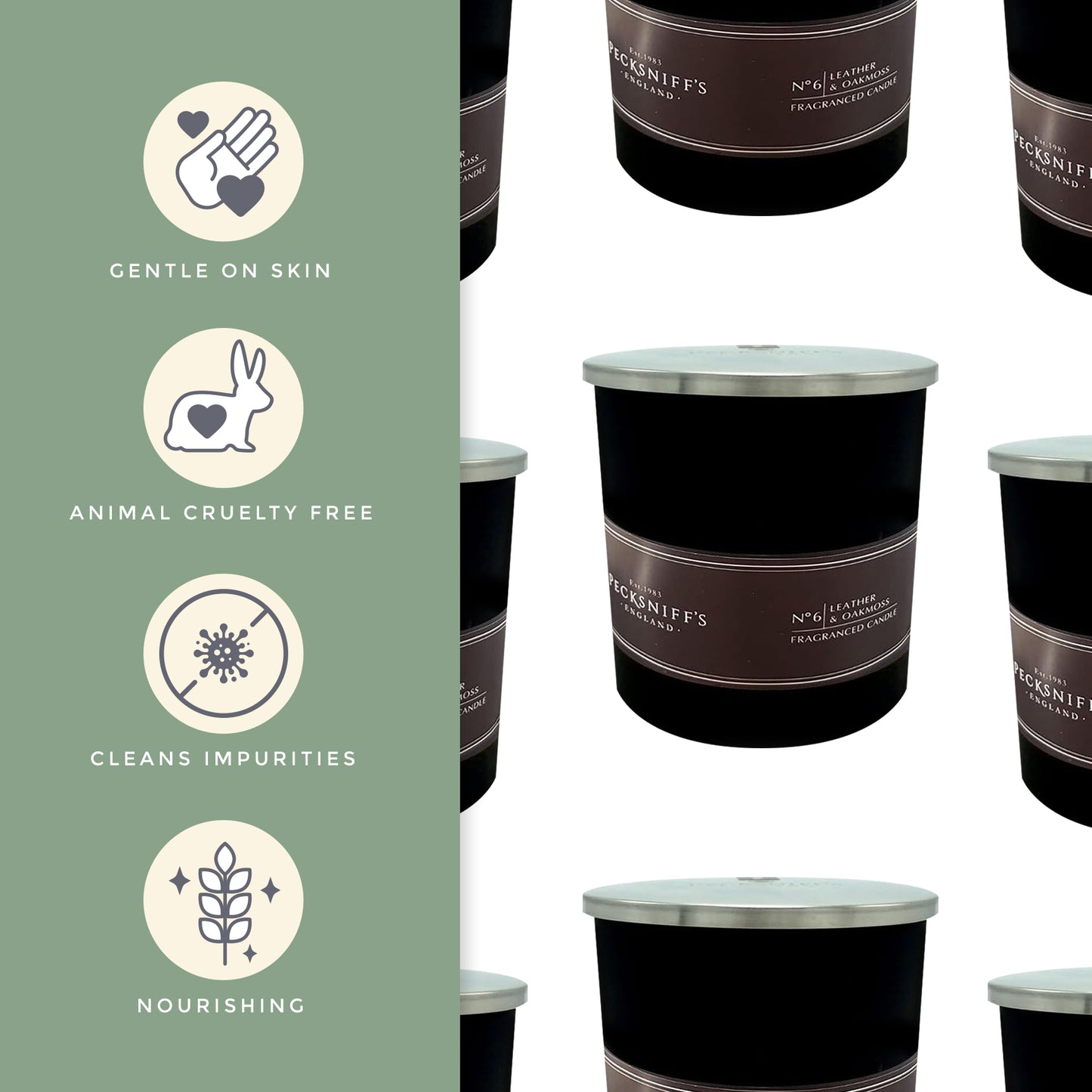 Pecksniff's Black Leather & Oakmoss Scented Candle | 1 Wick, 184g/6.49oz