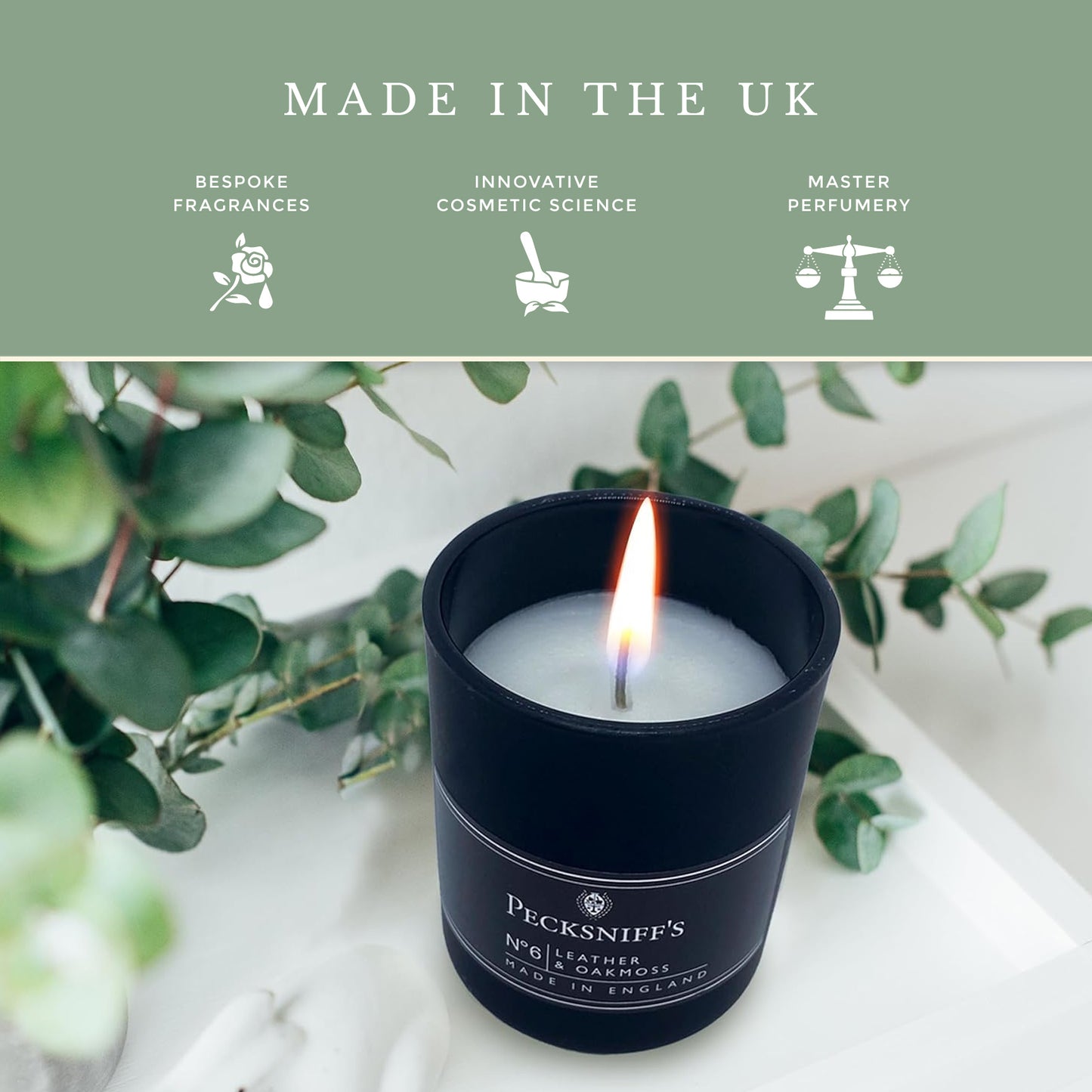 Pecksniffs Leather & Oakmoss Scented Candle | 1 Wick, 100g/3.5oz