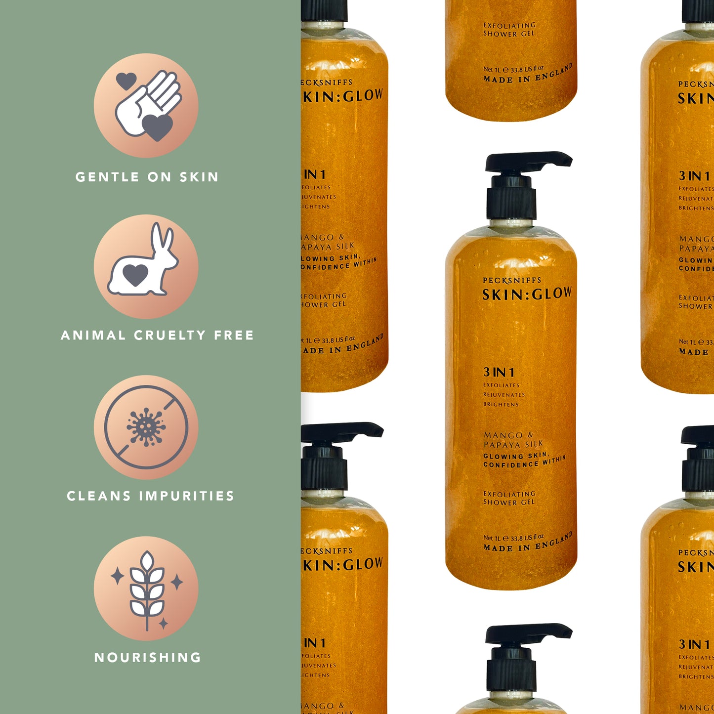 Pecksniffs Mango & Papaya Silk Exfoliating Shower Gel | 1000 ml / 33.80 Fl Oz