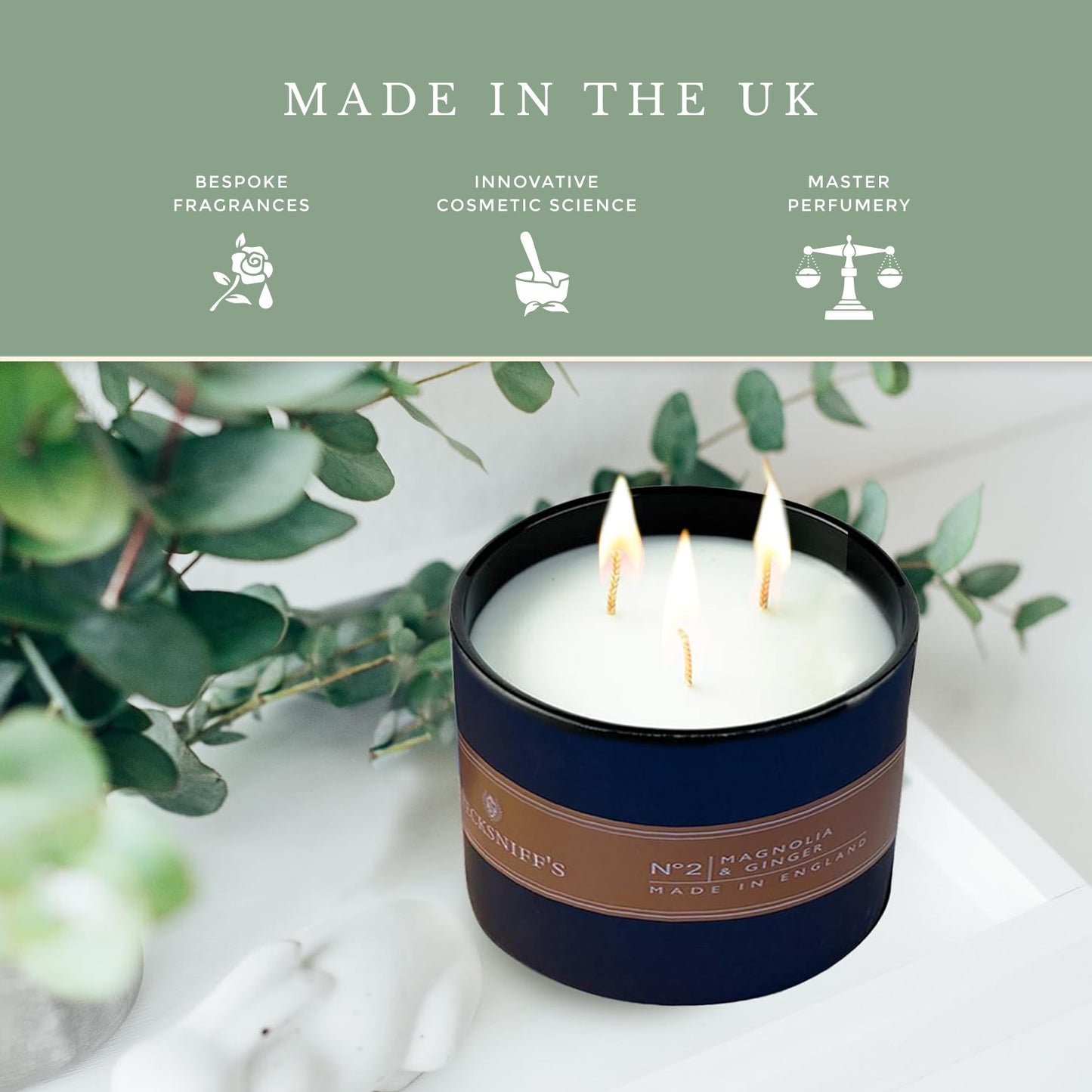 Pecksniffs Black Magnolia & Ginger Scented Candle | 3 Wicks, 283g/9.9oz