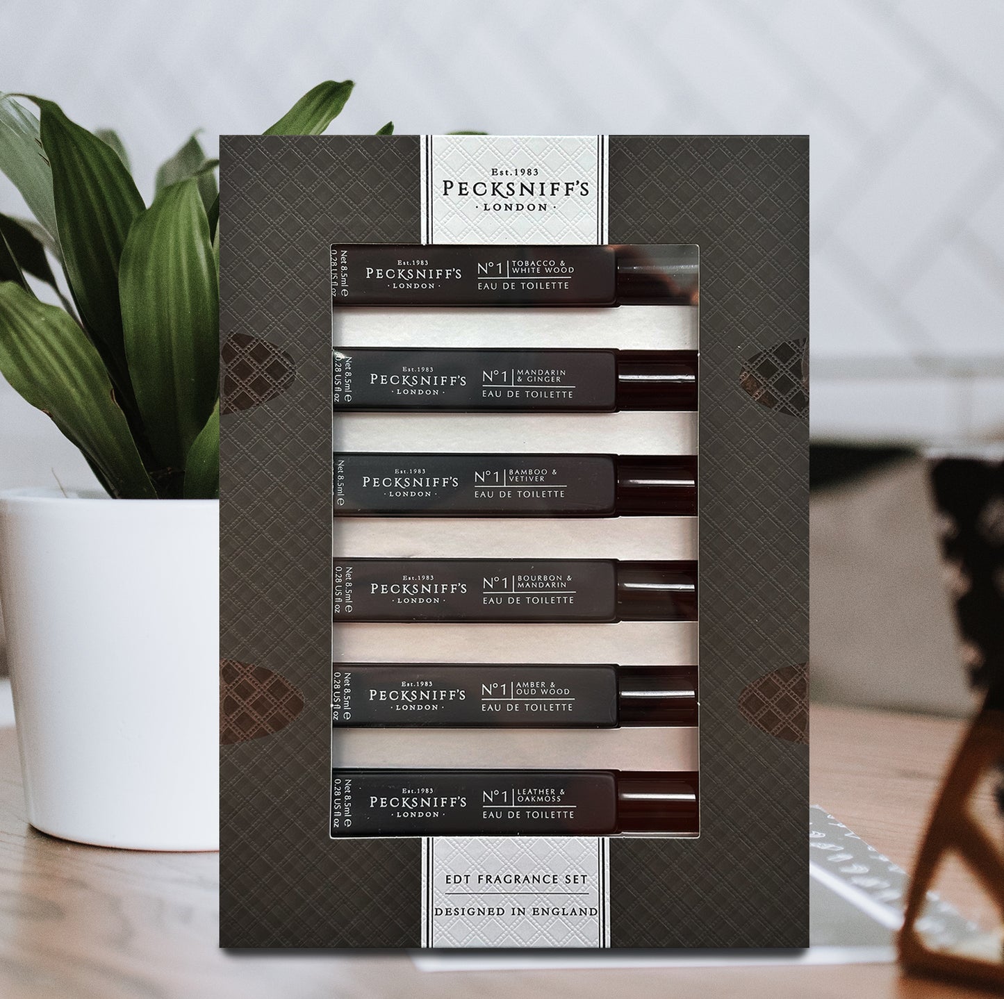 Pecksniff’s Men’s Essentials Fragrance Gift Set – 6x10 ml Eau de Toilette Collection – Luxury Mini Cologne Sampler, Made in England