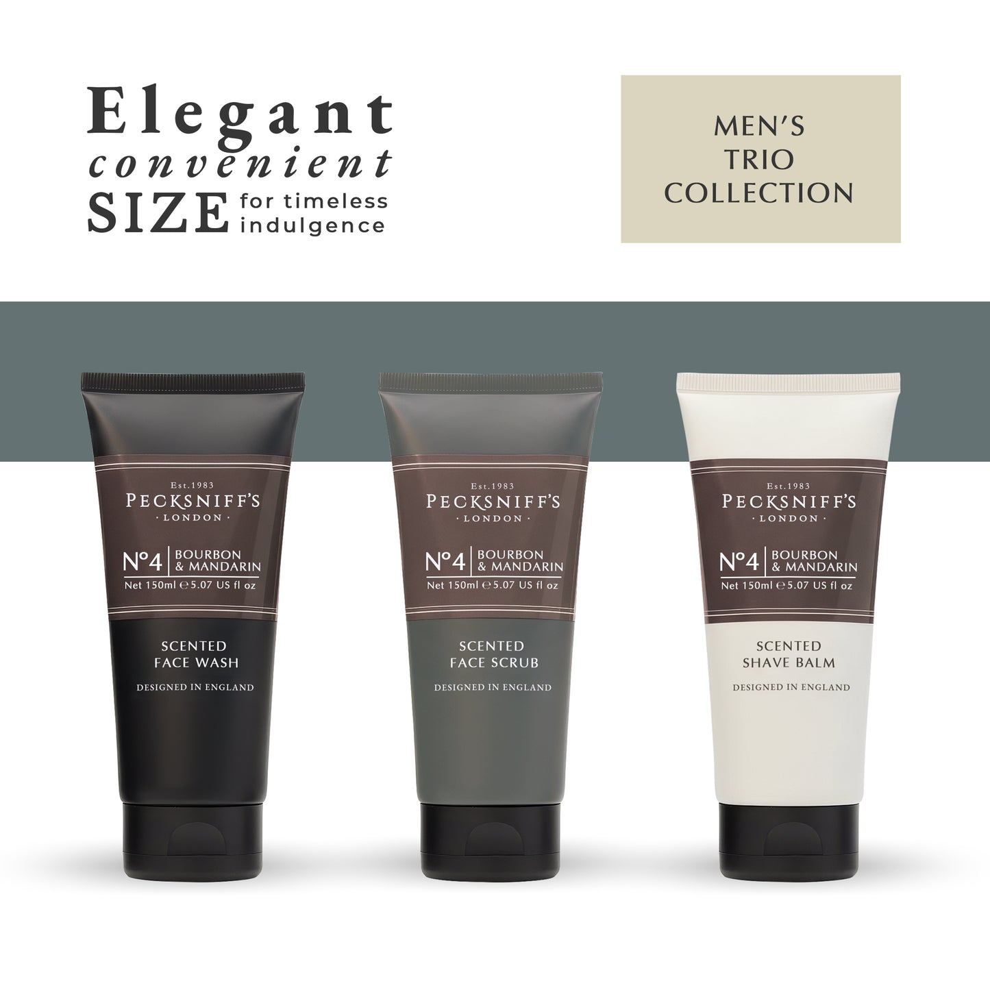 Pecksniff’s Men’s Trio Face Collection – Bourbon & Mandarin – Face Wash, Face Scrub & Shave Balm Gift Set, 3 x 75ml