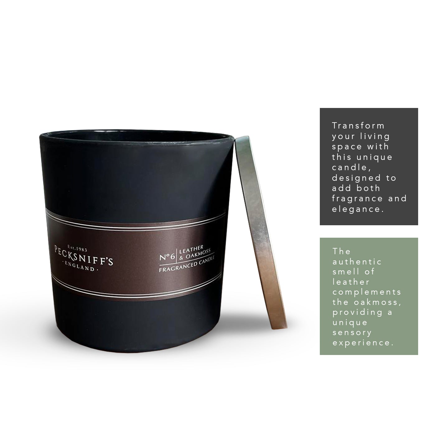 Pecksniffs Leather & Oakmoss Candle | 3 Wicks, 550g /19.4 oz