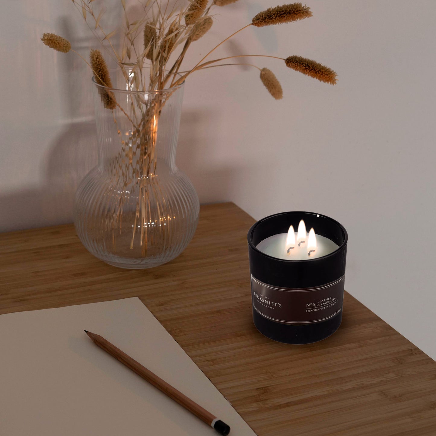 Pecksniffs Leather & Oakmoss Candle | 3 Wicks, 550g /19.4 oz