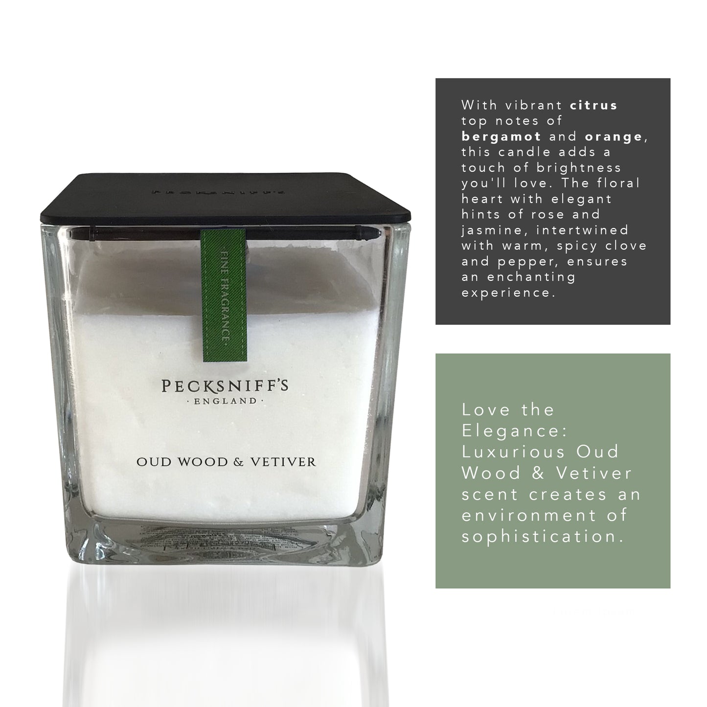 Pecksniffs Prestige Oudwood & Vetiver Scented Square Candle | 1 Wick, 190g /6.7oz