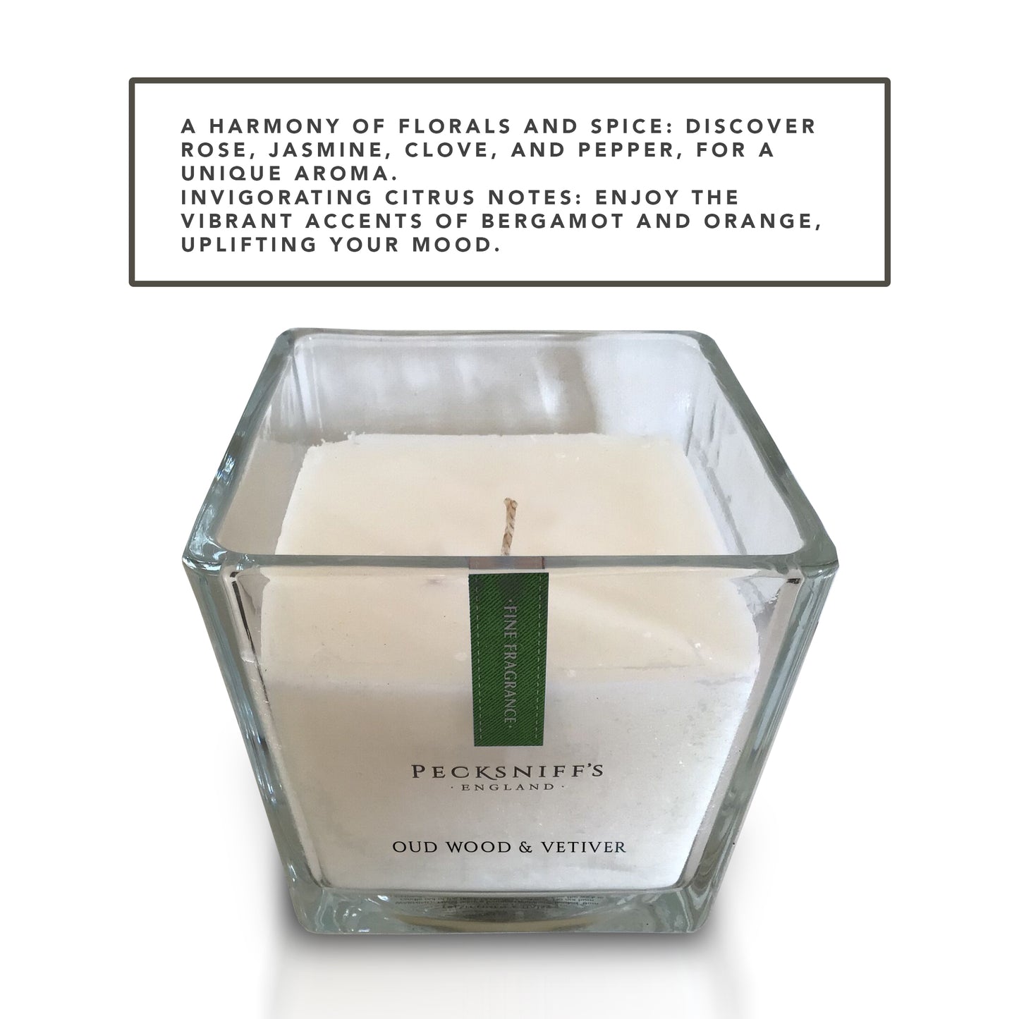 Pecksniffs Prestige Oudwood & Vetiver Scented Square Candle | 1 Wick, 190g /6.7oz