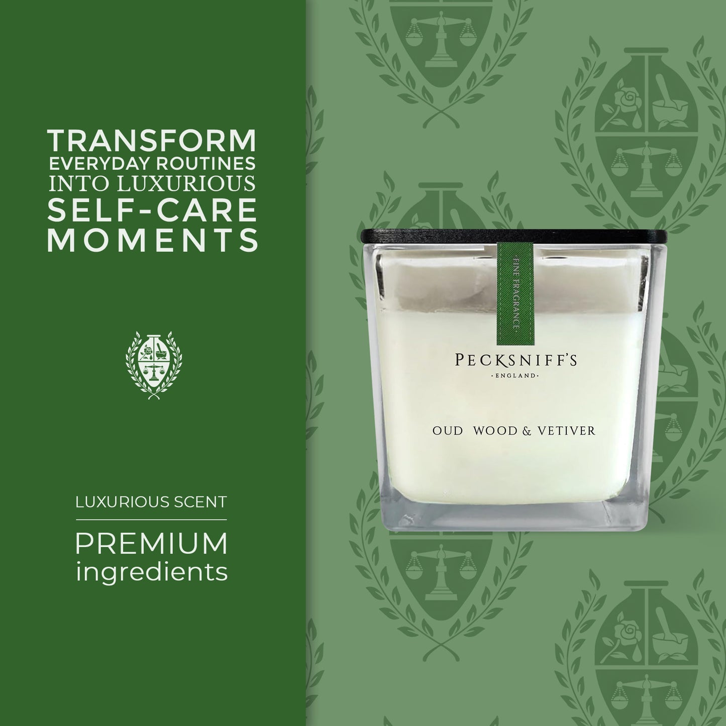 Pecksniffs Prestige Oud Wood & Vetiver Scented Square Candle | 1 Wick, 190g /6.7oz