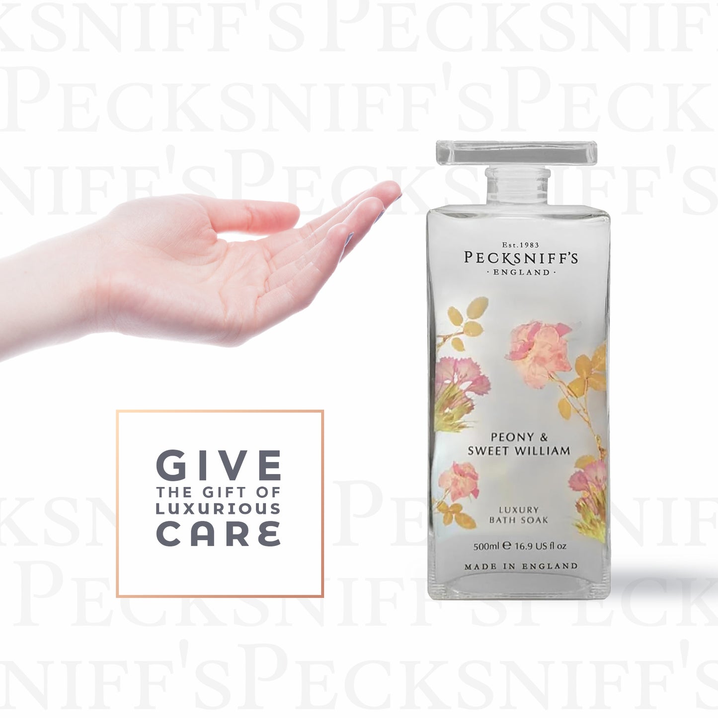 Pecksniffs Peony & Sweet William Bath Soak Decanter | 500ml/16.9 Fl Oz