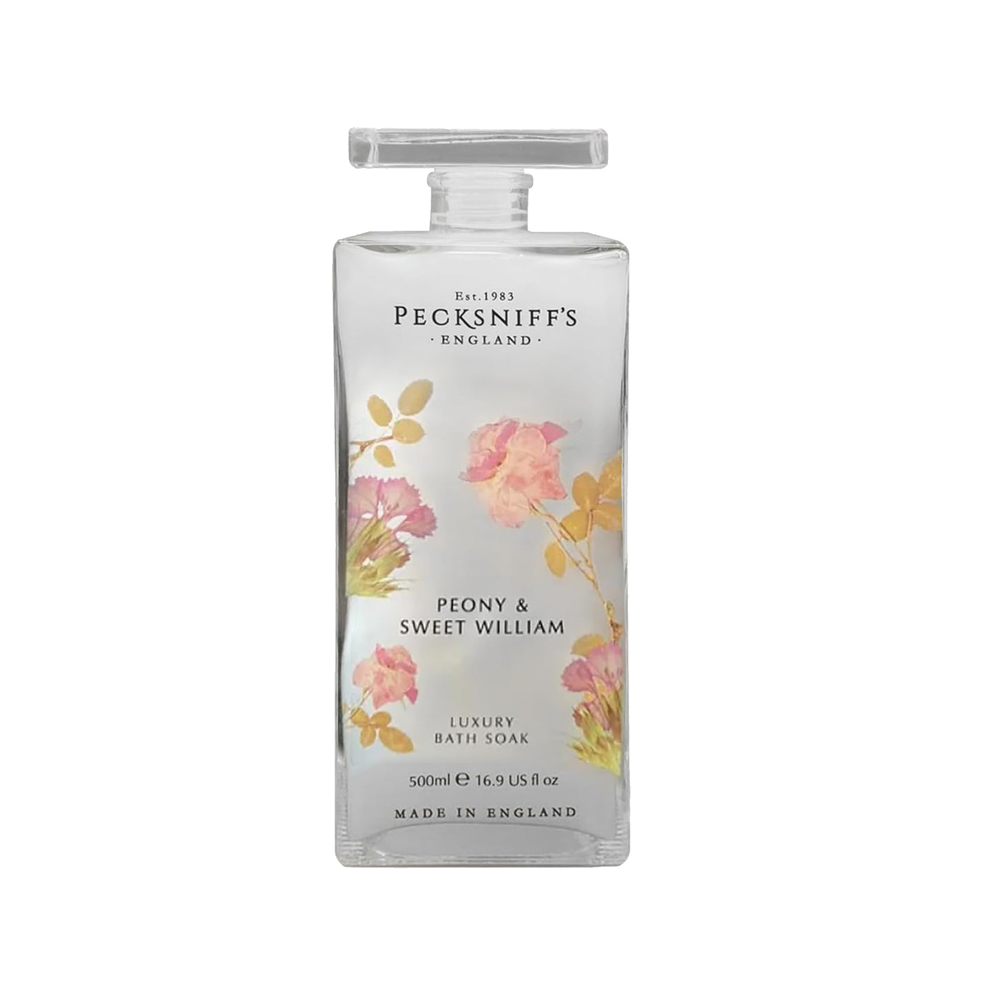 Pecksniffs Peony & Sweet William Bath Soak Decanter | 500ml/16.9 Fl Oz
