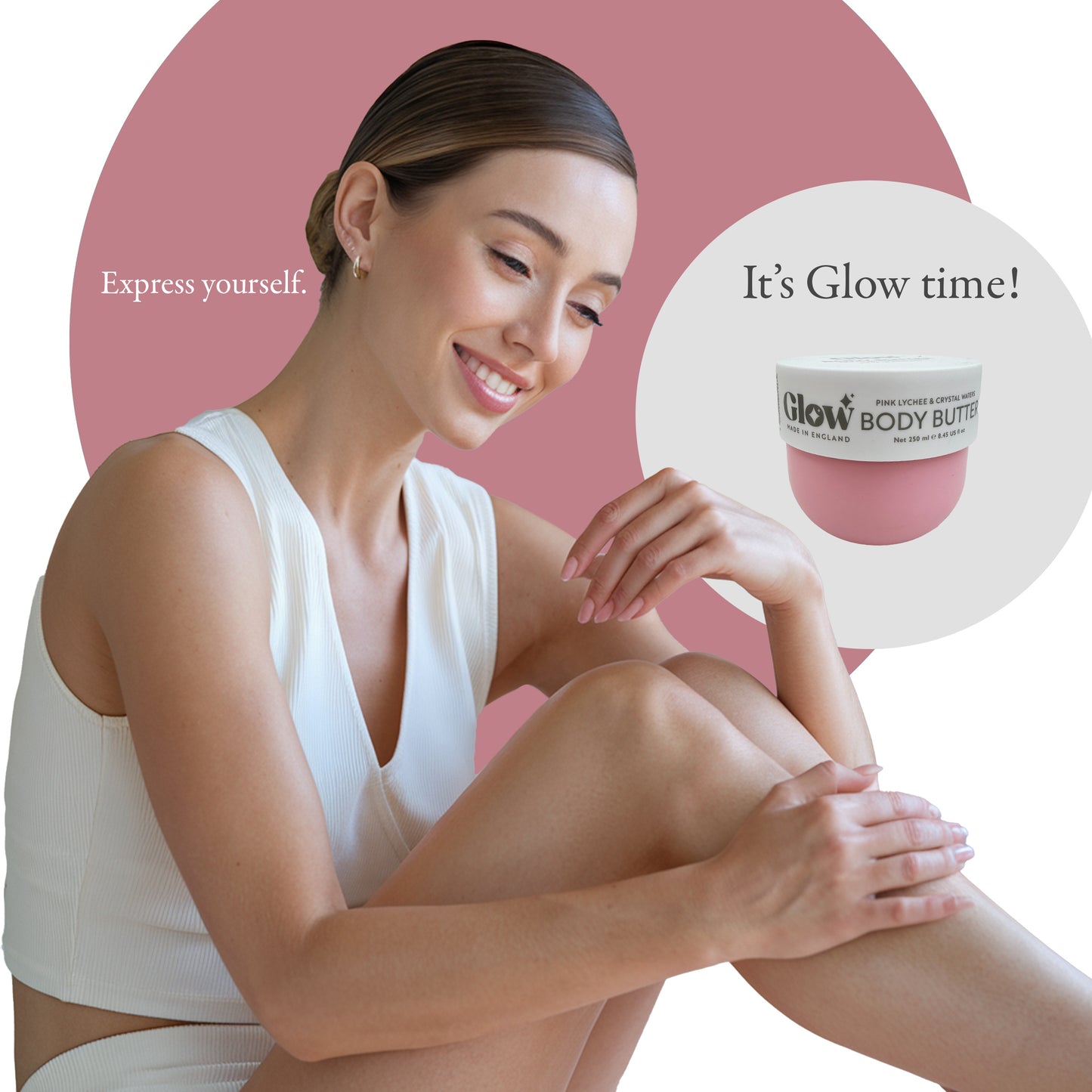 Glow Body Butter, Pink Lychee & Crystal Waters, 250 ml / 8.45 fl oz, Made in England