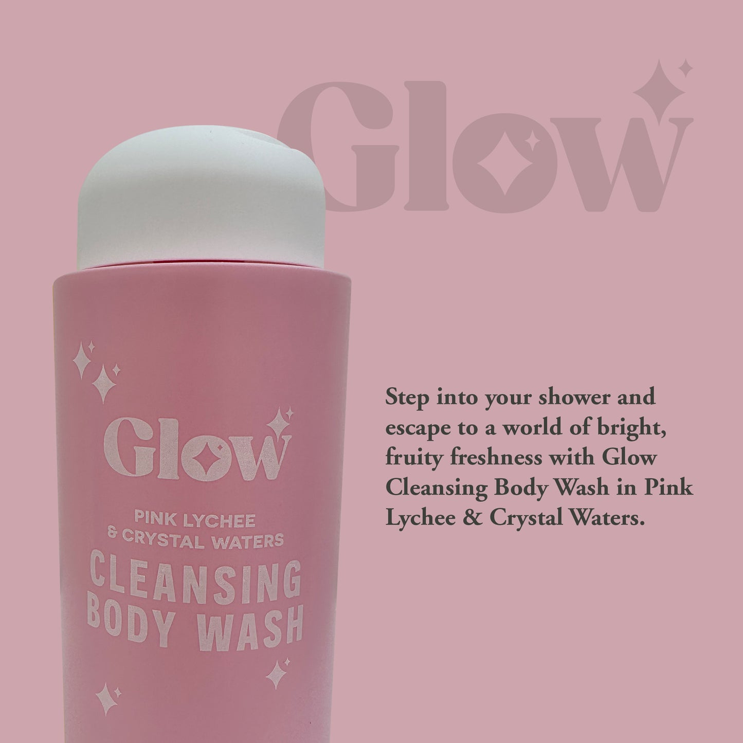 Glow Cleansing Body Wash – Pink Lychee & Crystal Waters, 750 ml / 25.36 fl oz – Refreshing Fragrance, Skin-Softening Formula, Made in England