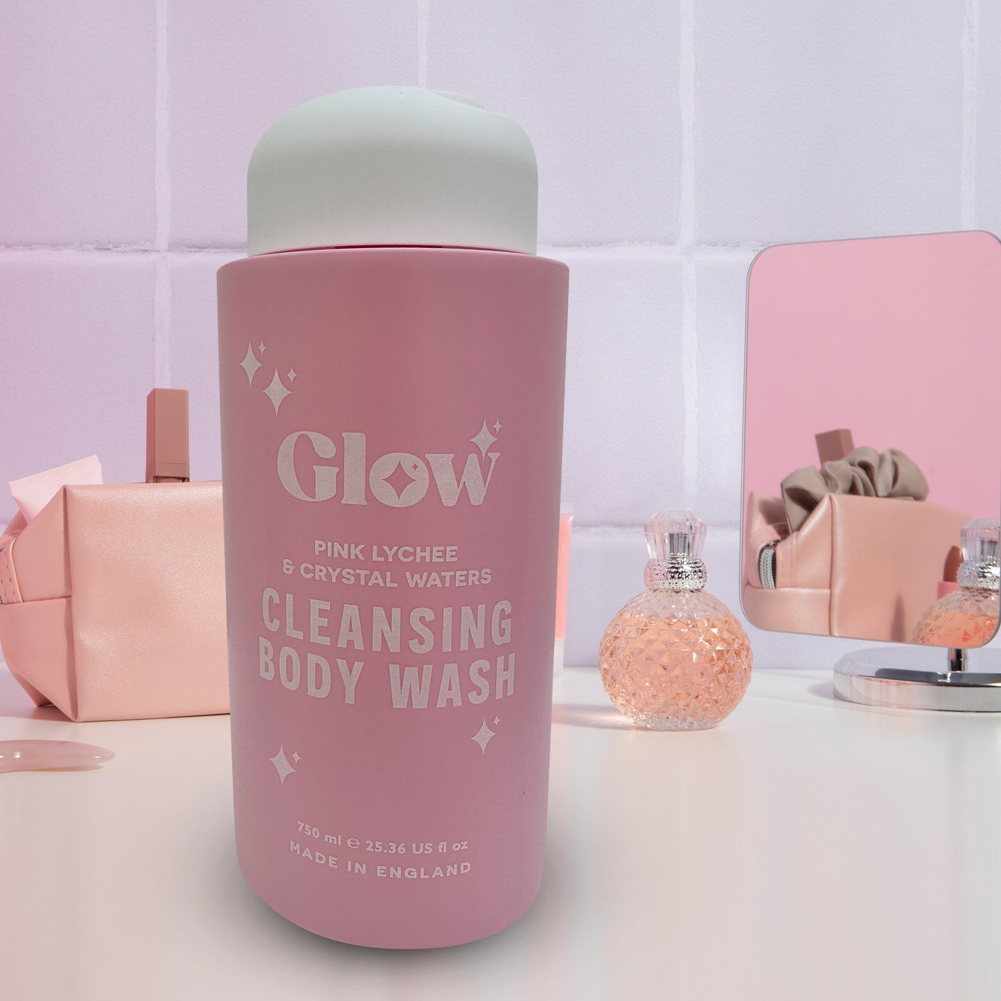 Glow Cleansing Body Wash – Pink Lychee & Crystal Waters, 750 ml / 25.36 fl oz – Refreshing Fragrance, Skin-Softening Formula, Made in England