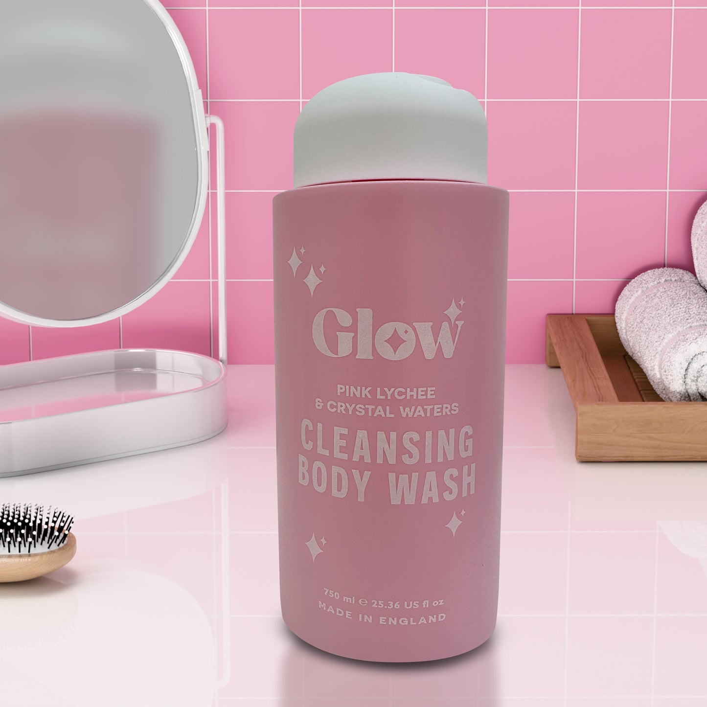 Glow Cleansing Body Wash – Pink Lychee & Crystal Waters, 750 ml / 25.36 fl oz – Refreshing Fragrance, Skin-Softening Formula, Made in England