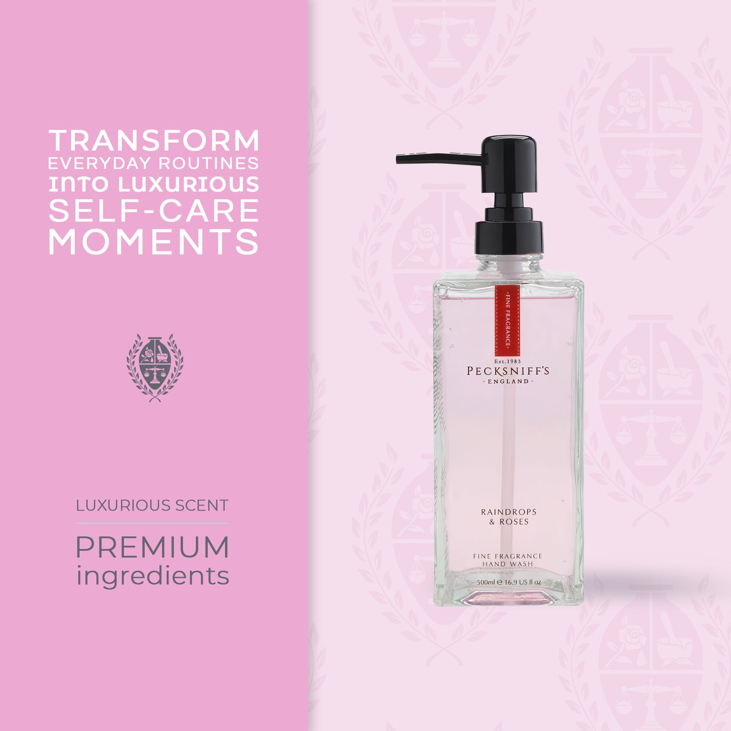 Pecksniffs Raindrops & Roses Fine Fragrance Hand Wash in a Glass Bottle | 500ml, 16.9 Fl oz