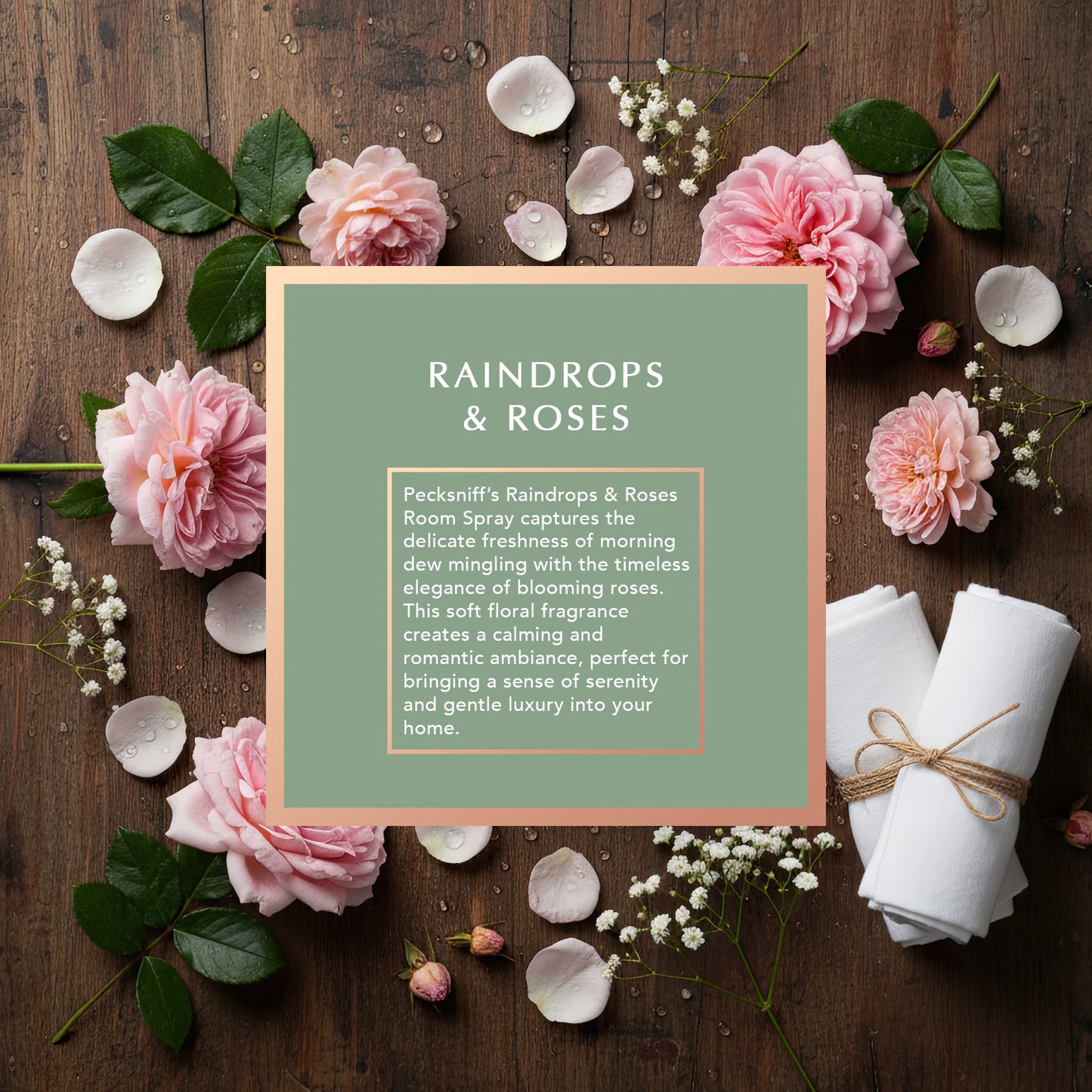 Pecksniffs Raindrops & Roses Square Room Spray | 100ml/3.38 Fl Oz