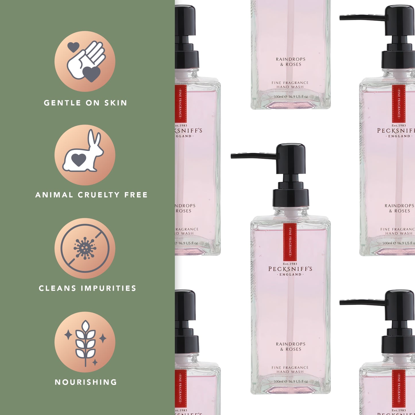 Pecksniffs Raindrops & Roses Fine Fragrance Hand Wash in a Glass Bottle | 500ml, 16.9 Fl oz