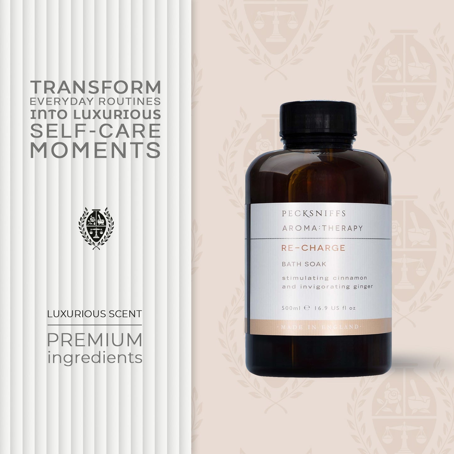 Pecksniffs Aroma:Therapy Re-Charge Bath Soak Decanter | 500ml/16.9 Fl Oz