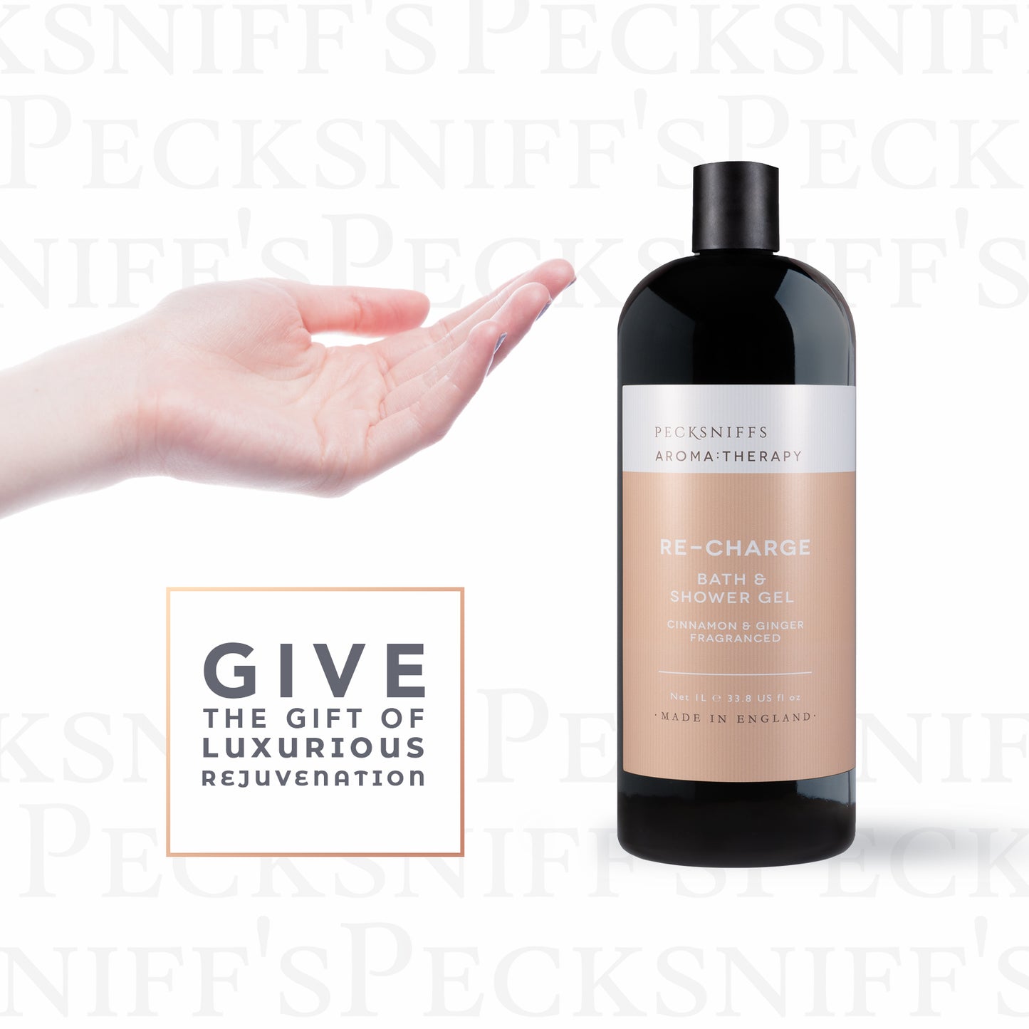 Pecksniff's Aroma:Therapy Re-Charge Shower Gel – Luxurious Moisturizing Bath & Body Cleanser, 1000 ml/33.8 fl oz Bottle