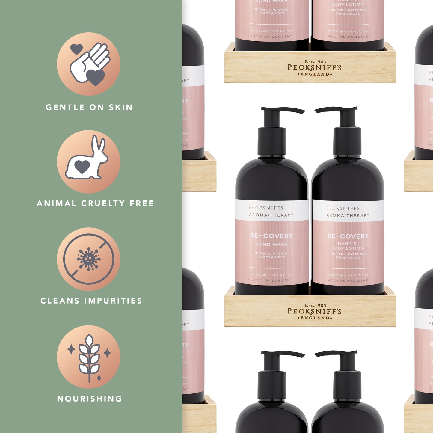 Pecksniff's Aroma:Therapy Re-Covery Duo Caddy, 500 ml/16.9 fl oz Hand Wash and 500 ml/16.9 fl oz Hand & Body Lotion