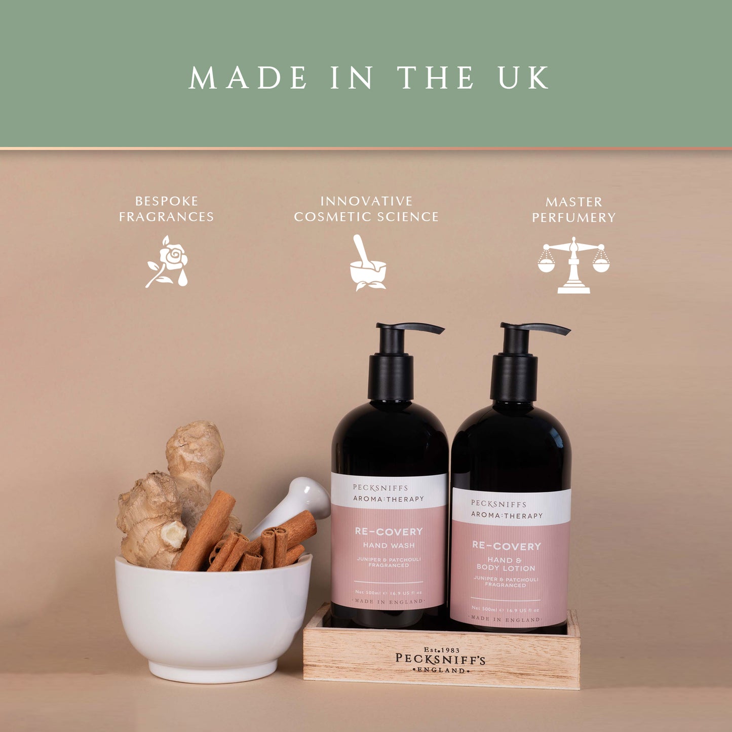 Pecksniff's Aroma:Therapy Re-Covery Duo Caddy, 500 ml/16.9 fl oz Hand Wash and 500 ml/16.9 fl oz Hand & Body Lotion
