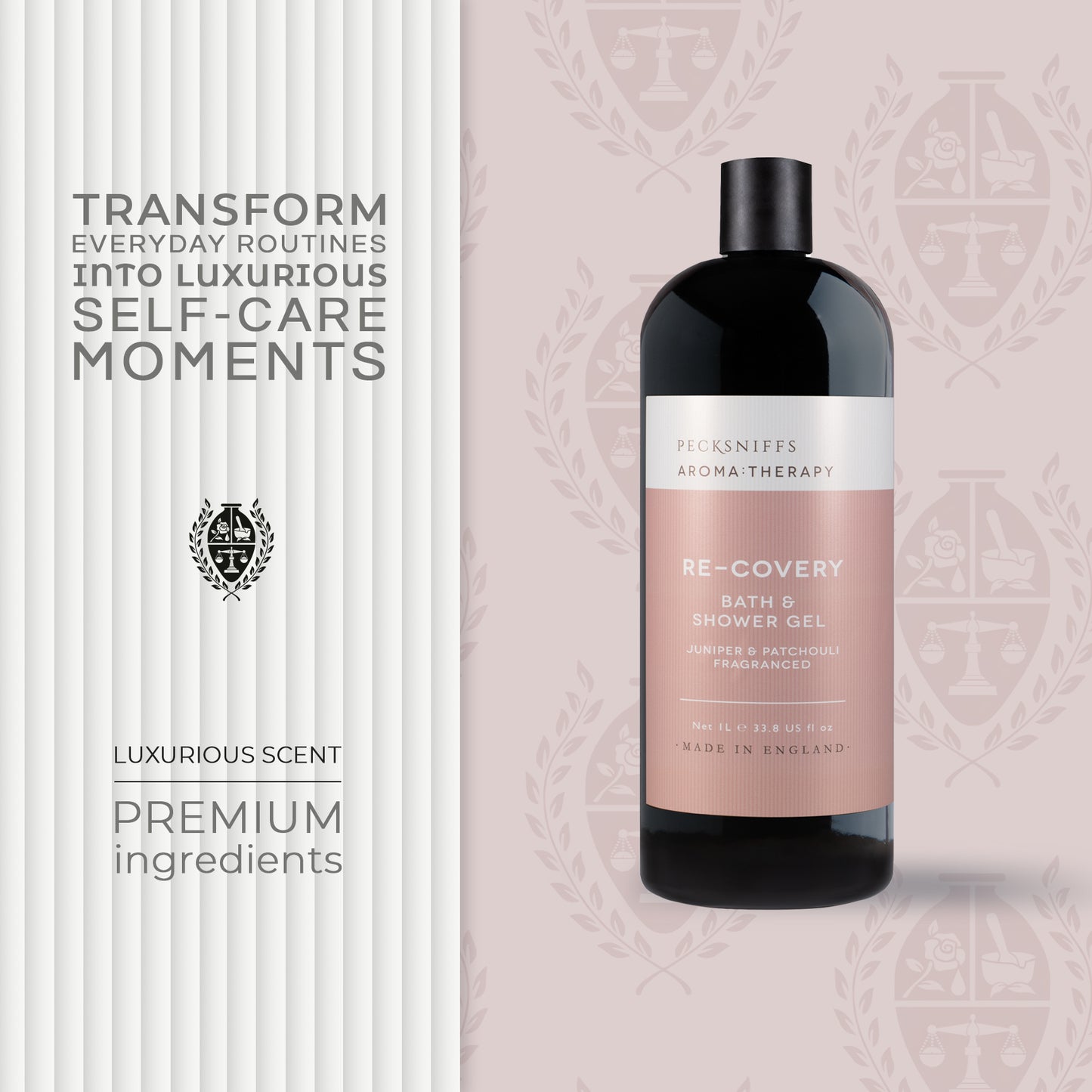 Pecksniff's Aroma:Therapy ReCovery Shower Gel – Luxurious Moisturizing Bath & Body Cleanser, 1000 ml/33.8 fl oz Bottle