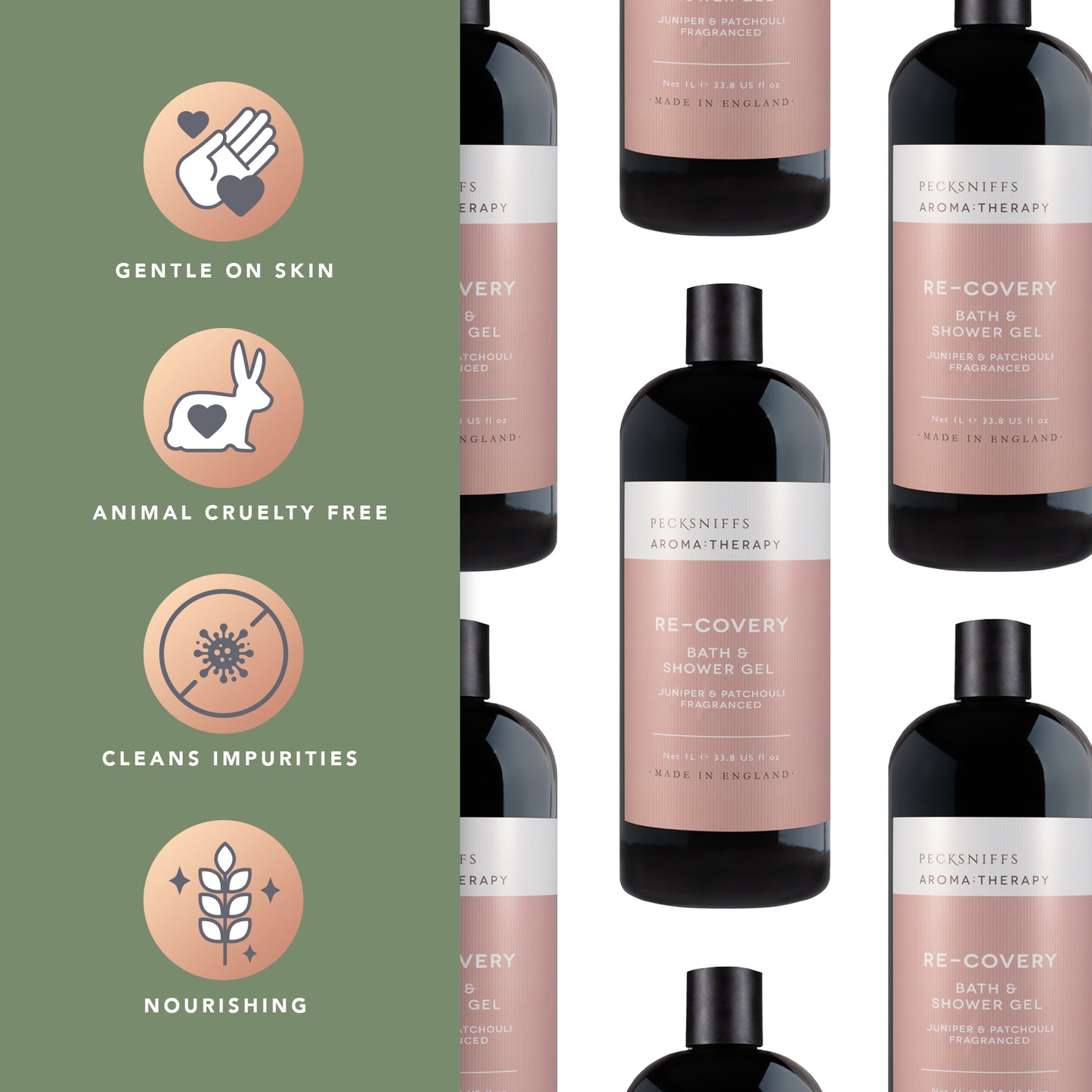 Pecksniff's Aroma:Therapy ReCovery Shower Gel – Luxurious Moisturizing Bath & Body Cleanser, 1000 ml/33.8 fl oz Bottle