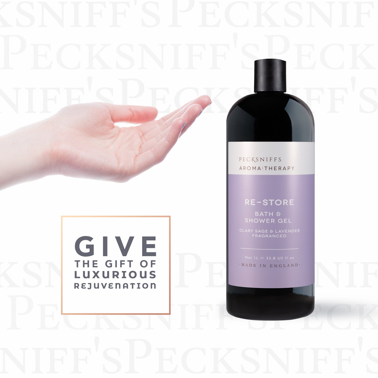 Pecksniff's Aroma:Therapy Re-Store Shower Gel – Luxurious Moisturizing Bath & Body Cleanser, 1000 ml/33.8 fl oz Bottle