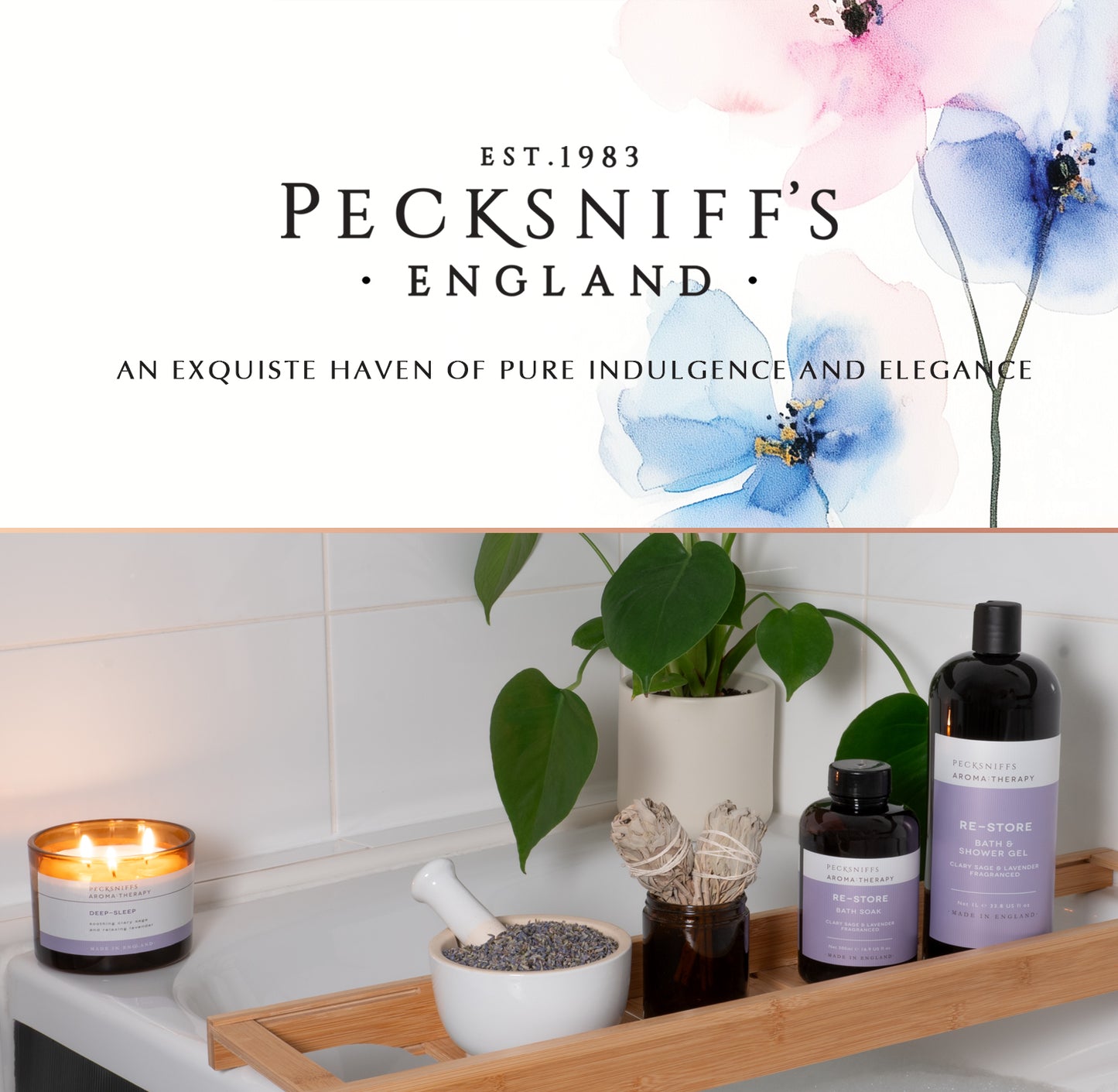 Pecksniff's Aroma:Therapy Re-Store Shower Gel – Luxurious Moisturizing Bath & Body Cleanser, 1000 ml/33.8 fl oz Bottle