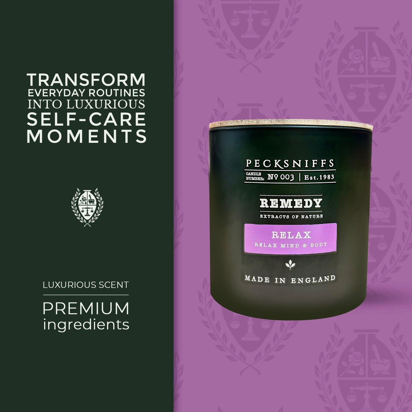 Pecksniffs Remedy Green Tall Relax Candle | 3 Wicks, 550g /19.4 oz