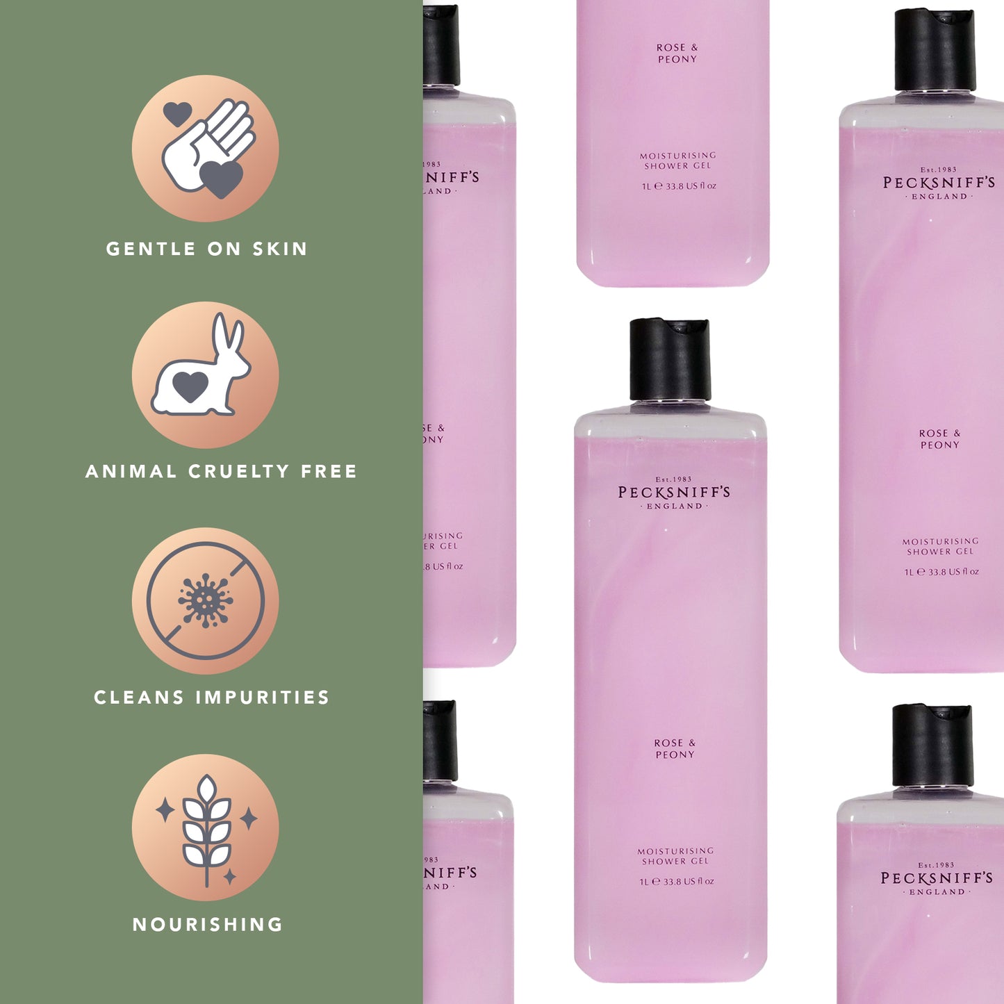 Pecksniffs Rose & Peony Moisturizing Shower Gel | 1000 ml / 33.80 Fl Oz