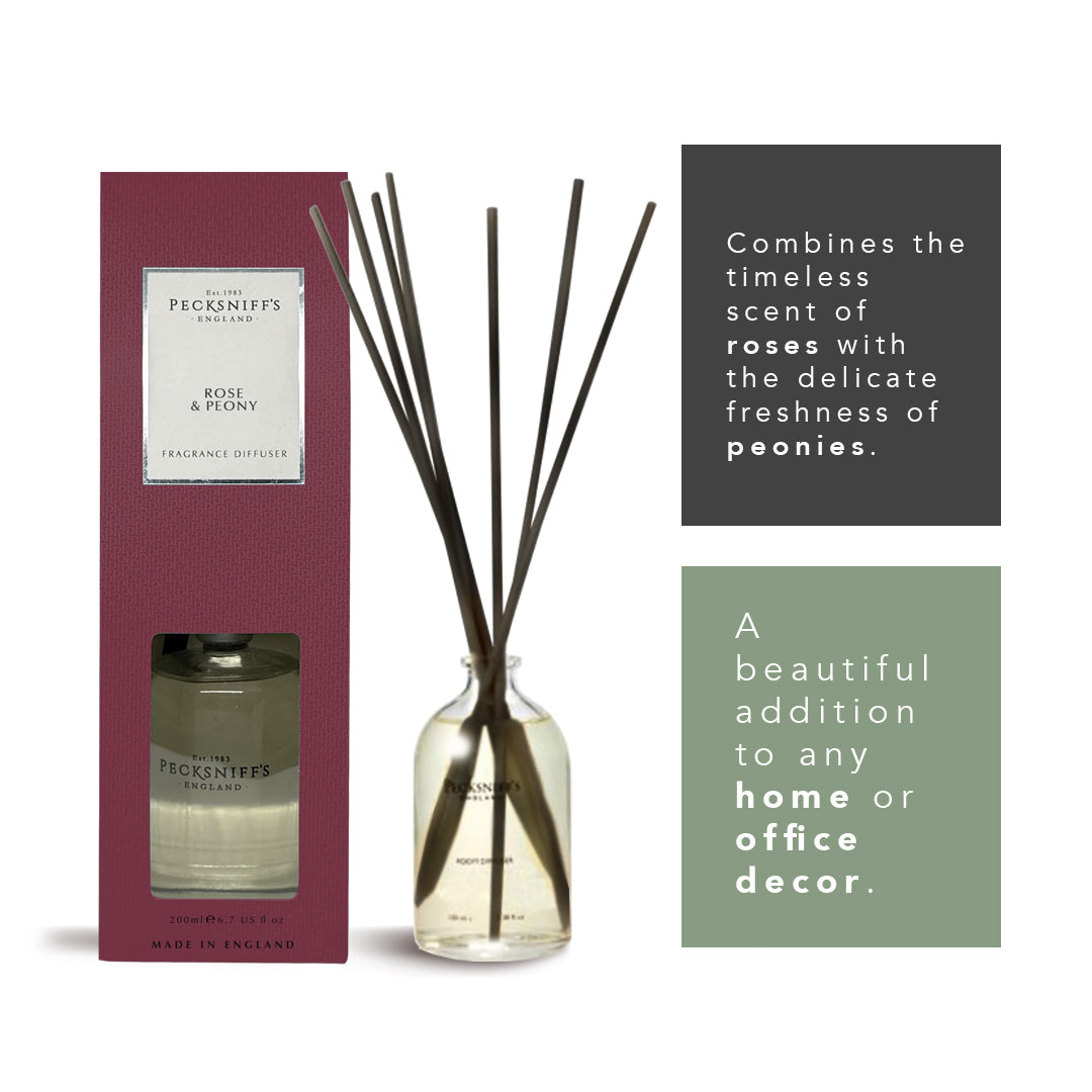 Pecksniffs Rose & Peony Diffuser | 200ml/6.76 Fl Oz