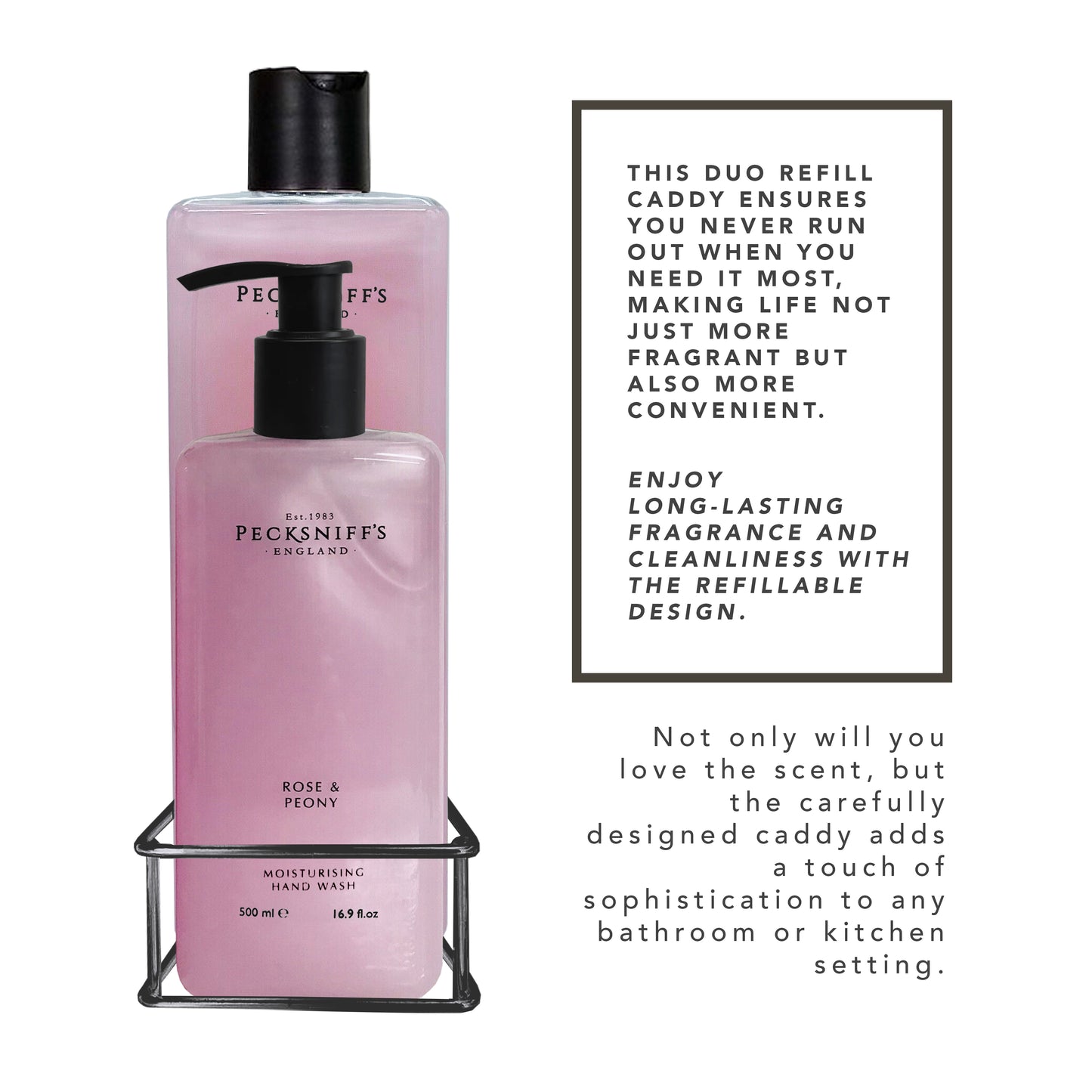 Pecksniffs Classic Rose & Peony Moisturizing Hand Wash 500ml/16.9 Fl oz and Hand Wash Refill 1L/1000ml,33.8 Oz