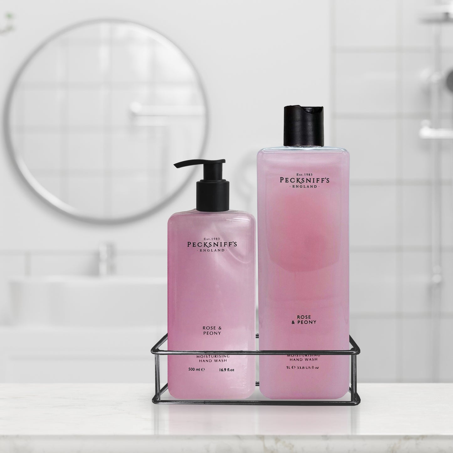 Pecksniffs Classic Rose & Peony Moisturizing Hand Wash 500ml/16.9 Fl oz and Hand Wash Refill 1L/1000ml,33.8 Oz