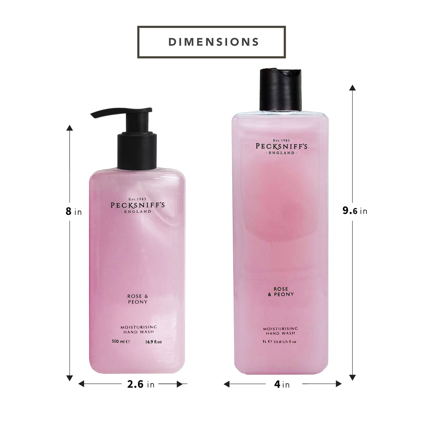 Pecksniffs Classic Rose & Peony Moisturizing Hand Wash 500ml/16.9 Fl oz and Hand Wash Refill 1L/1000ml,33.8 Oz