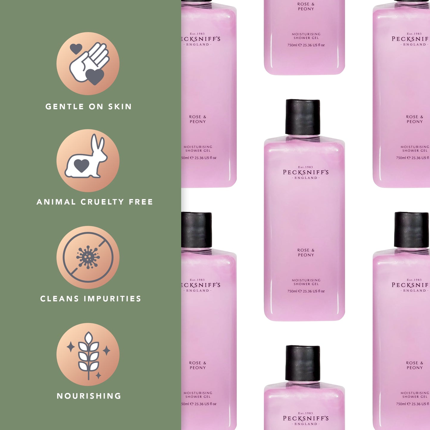 Pecksniff's Rose & Peony Moisturizing Shower Gel | 750ml / 25.36 Fl Oz