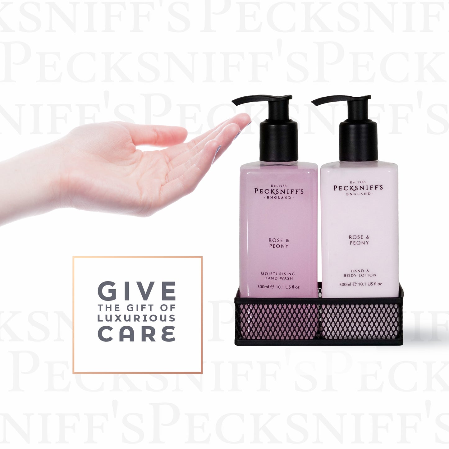 Pecksniff's Rose & Peony Moisturizing Hand Wash, Lotion & Caddy | 300ml/10.14 Fl oz