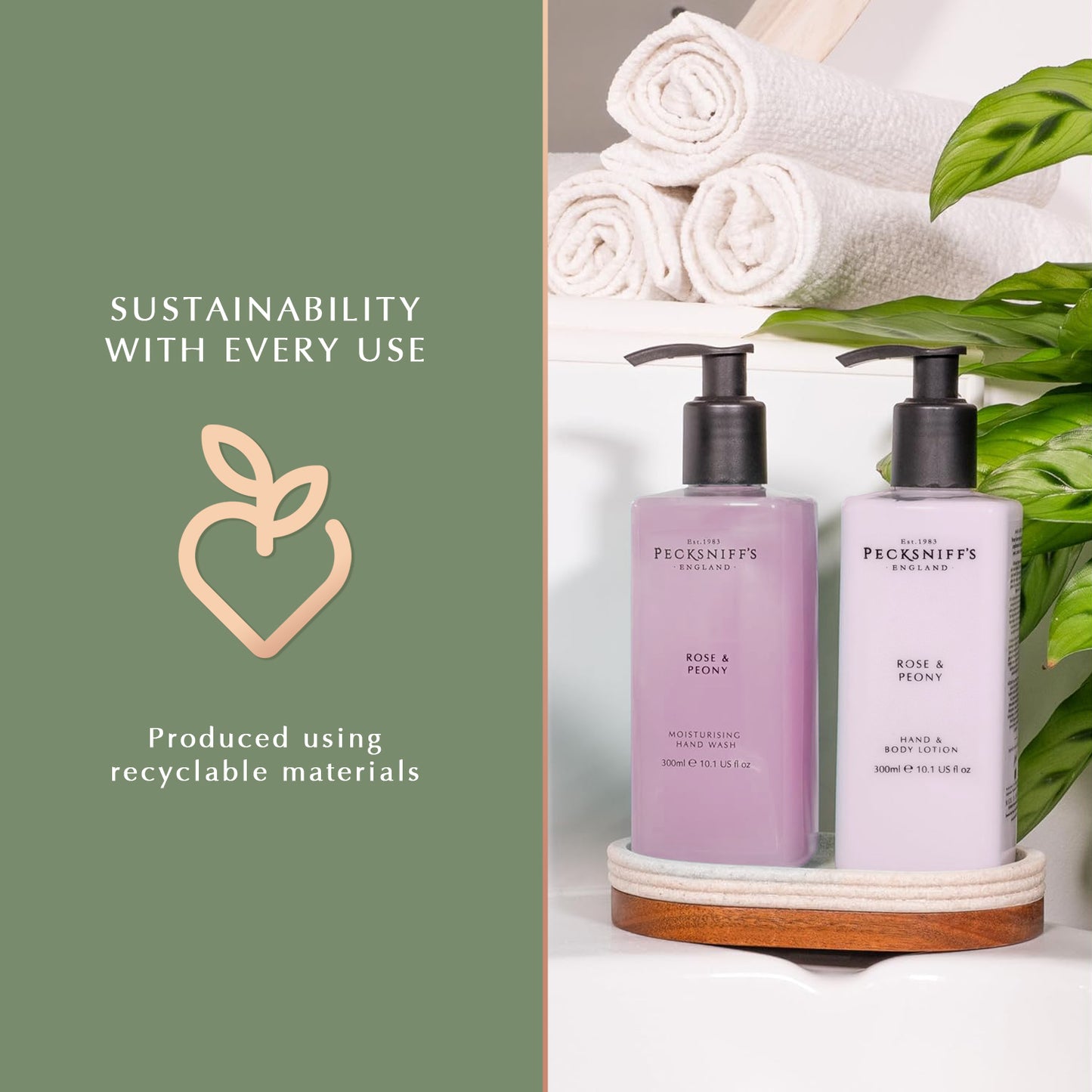 Pecksniff's Rose & Peony Moisturizing Hand Wash, Lotion & Caddy | 300ml/10.14 Fl oz