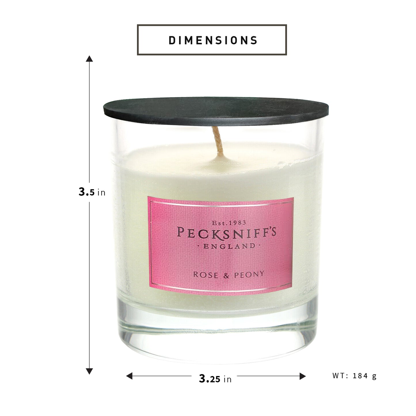 Pecksniff's Classic Rose & Peony Scented Candle | 1 Wick, 184g/6.49oz