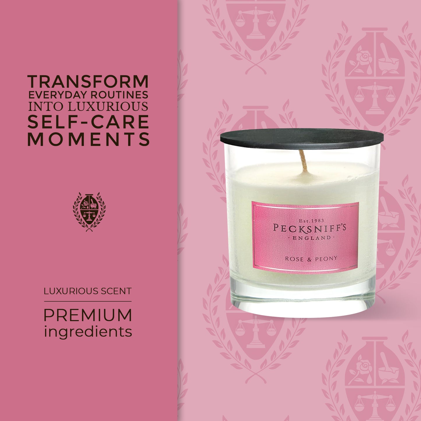 Pecksniff's Classic Rose & Peony Scented Candle | 1 Wick, 184g/6.49oz
