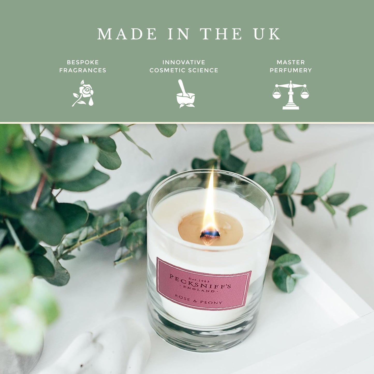 Pecksniff's Classic Rose & Peony Scented Candle | 1 Wick, 184g/6.49oz