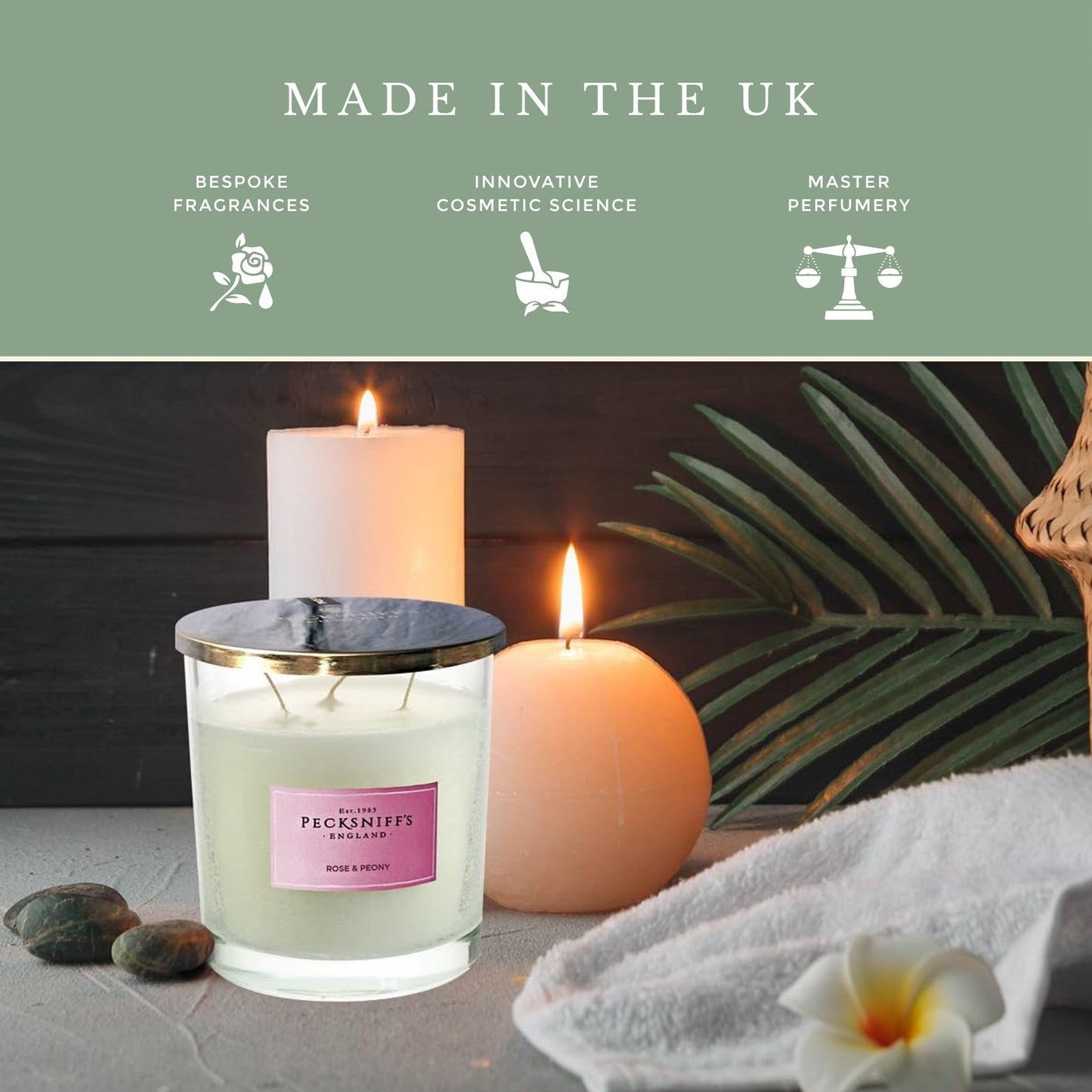 Pecksniffs Classic Rose & Peony Scented Candle | 3 Wicks, 550g/19.4oz