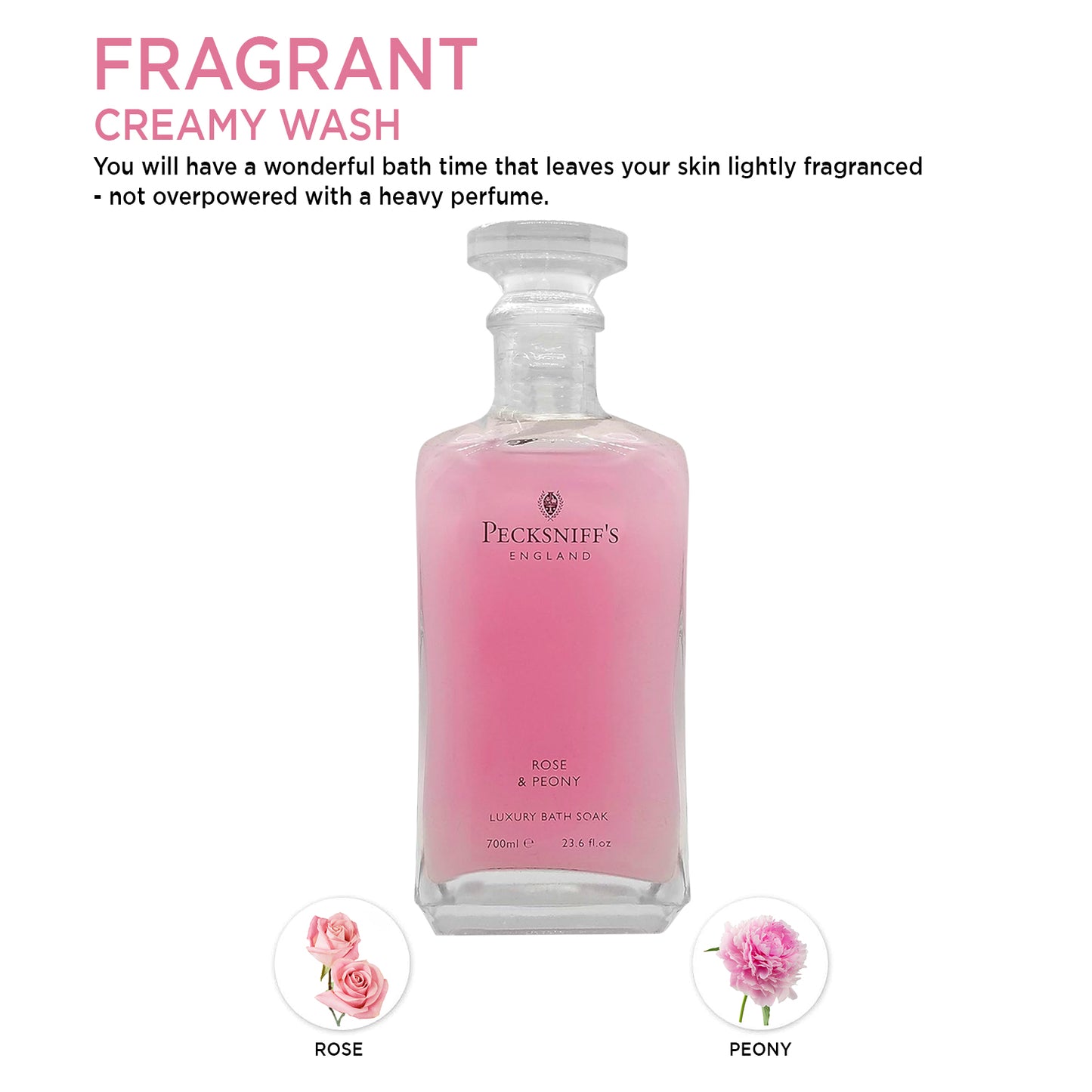 Pecksniffs Rose & Peony Luxury Bath Soak | 700ml /23.6 Fl Oz